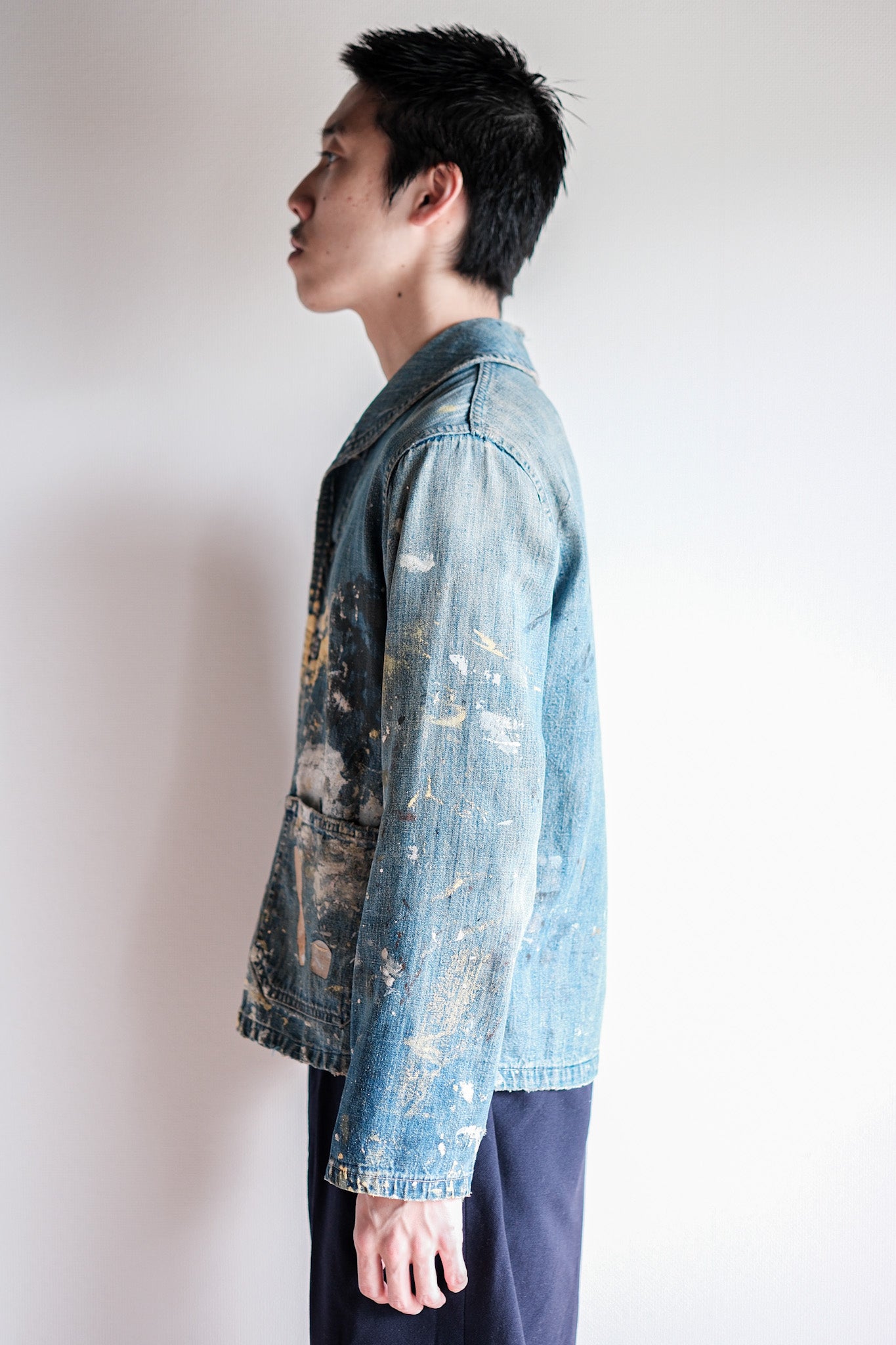 ［~40’s］U.S.NAVY Shawl Collar Denim Coverall “Crazy Paint”
