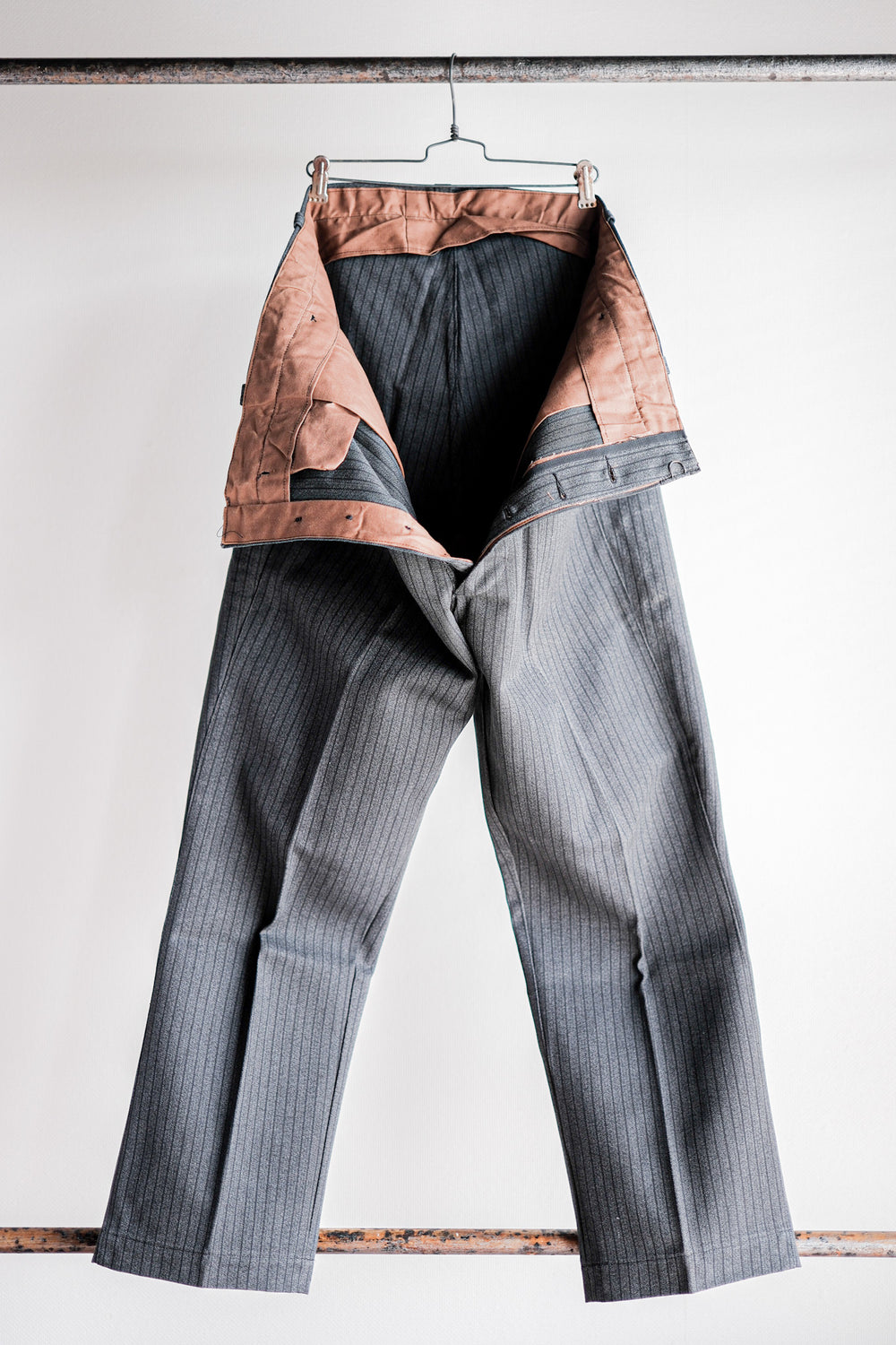 【~40's】French Vintage Salt & Pepper Cotton Striped Work Pants "Dead Stock"