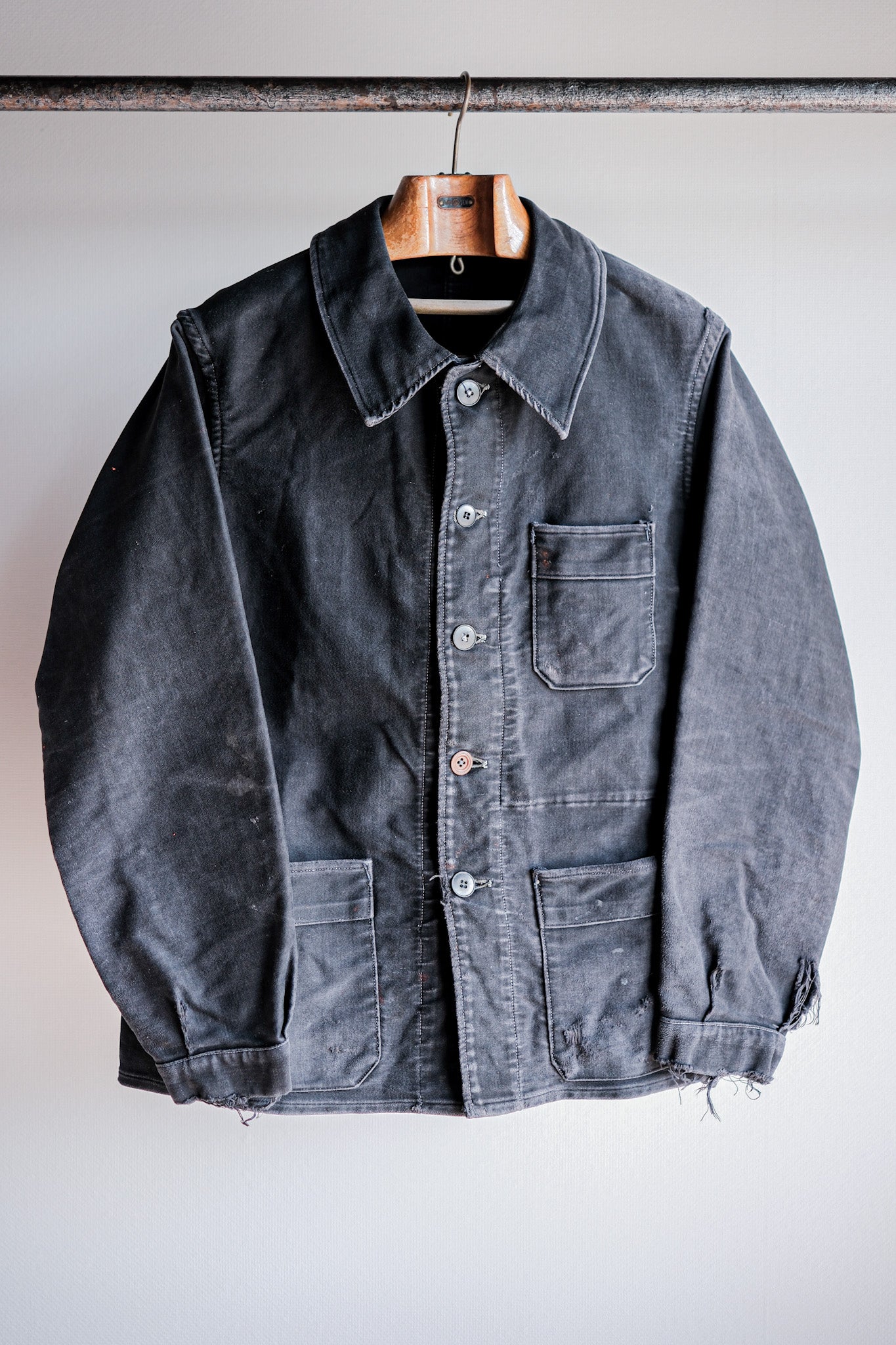 【~40's】French Vintage Black Moleskin Work Jacket "Adolphe Lafont"