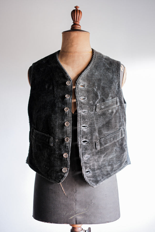 【~30's】French Vintage Dark Brown Corduroy Work Gilet "Adolphe Lafont"