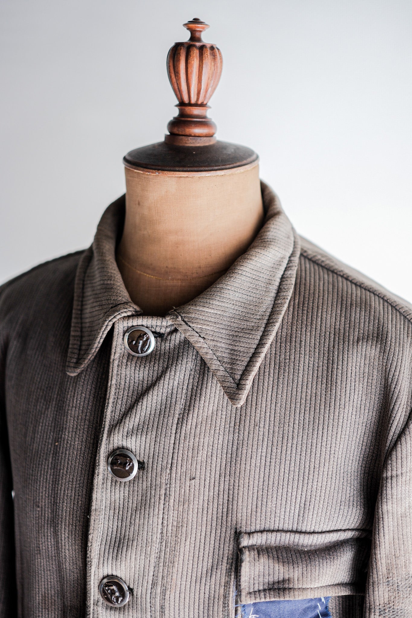 【~60's】French Vintage Brown Gray Cotton Pique Hunting Jacket Size.46