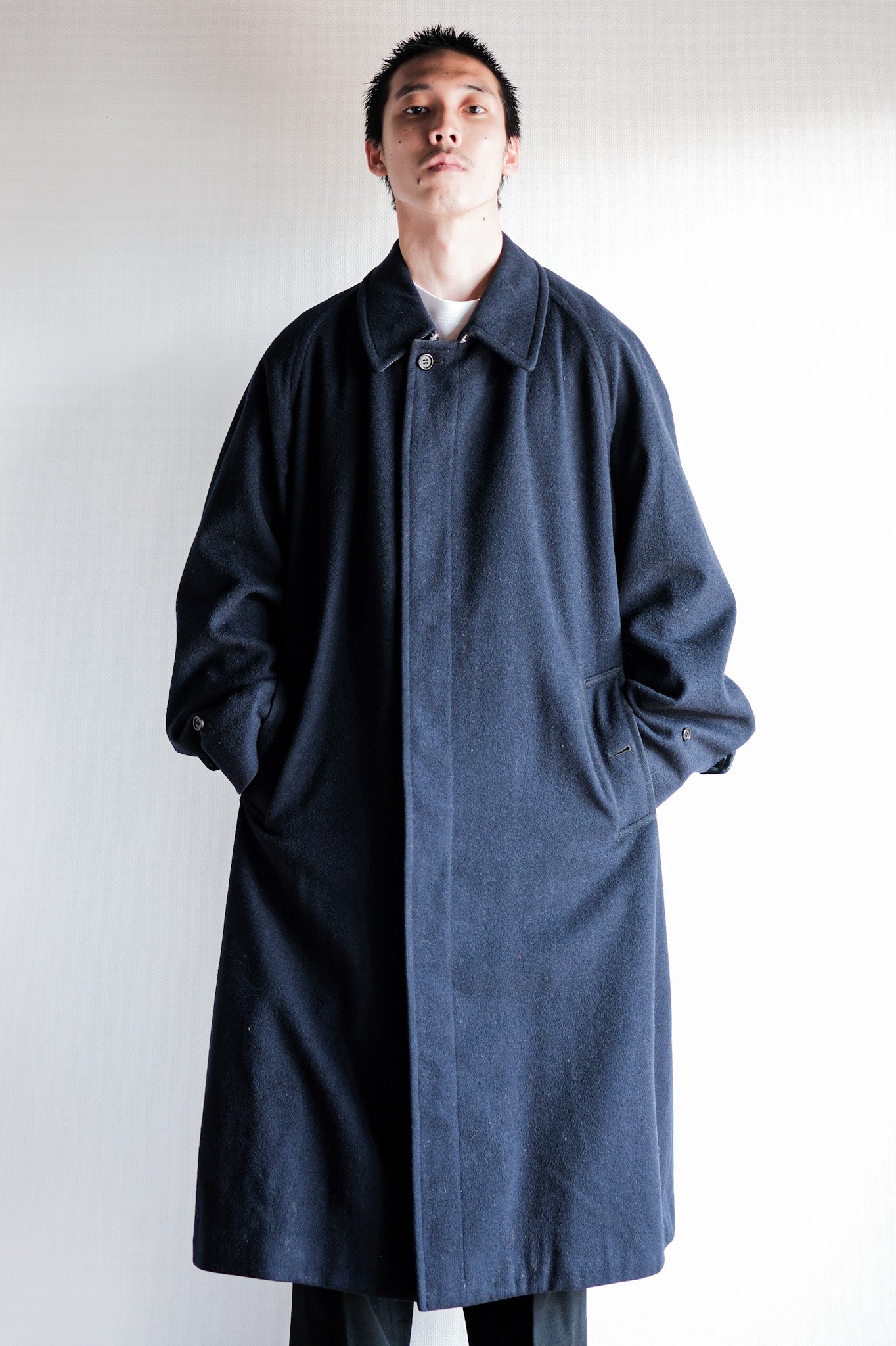 【~80's】Vintage Burberrys Single Raglan Wool & Alpaca Balmacaan Belted Coat With Chin Strap Size.54RL "HESPEN MODE-SPORT BREMEN. 別注"