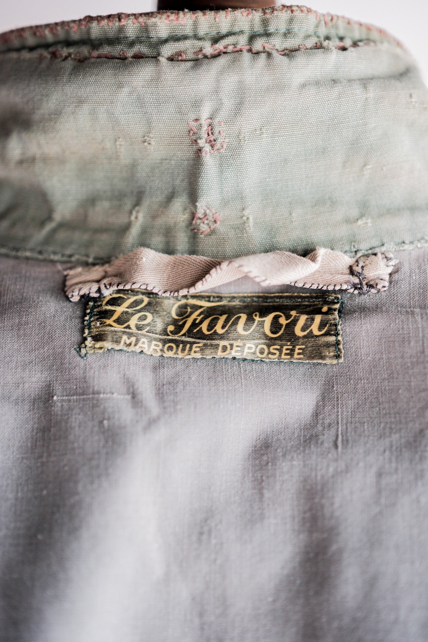 【~50's】French Vintage Green Cotton Canvas Hunting Jacket With Chin Strap "Patchwork"