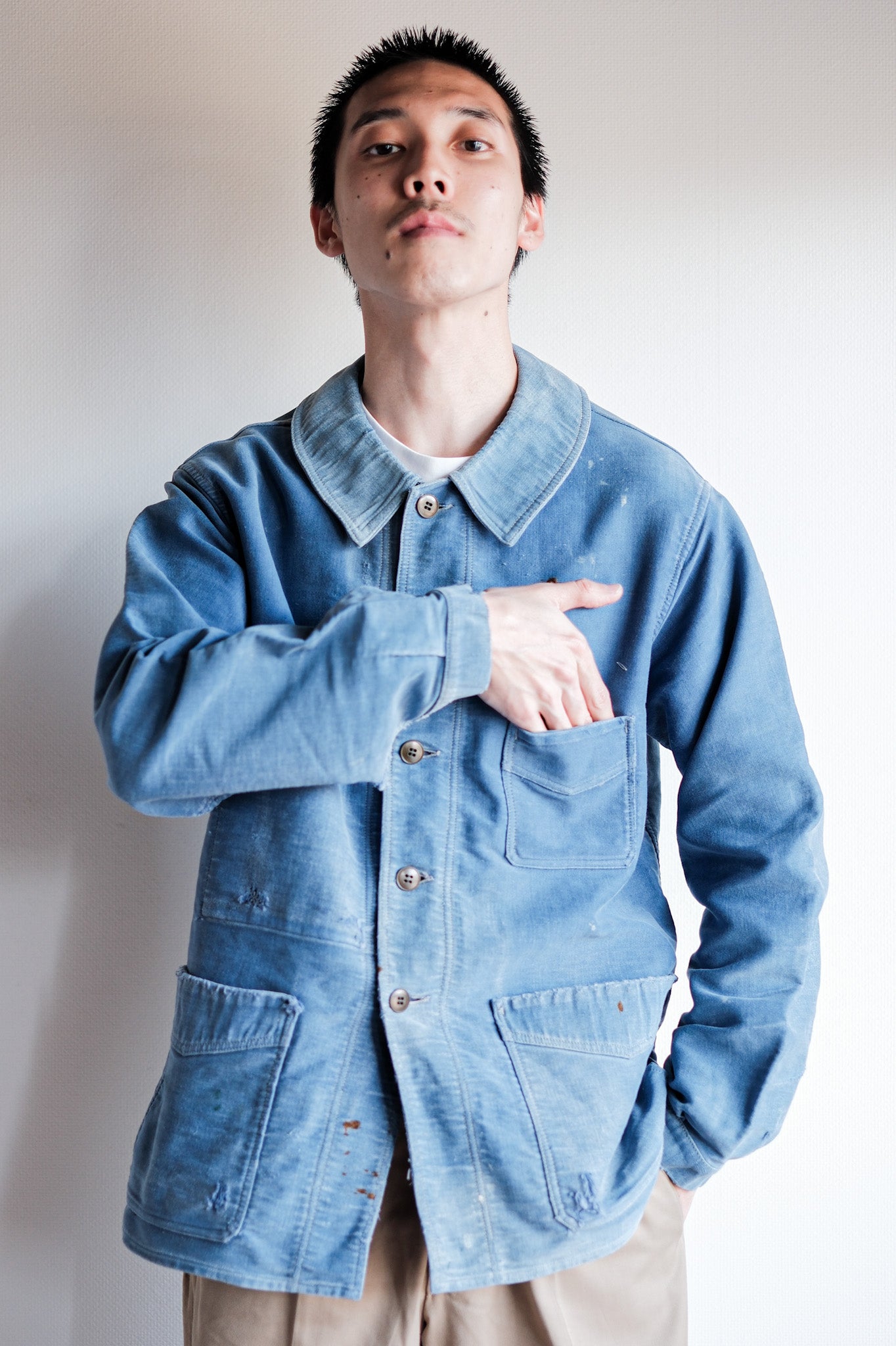 ［~40's］French Vintage Blue Moleskin Work Jacket "Le Mont St. Michel"