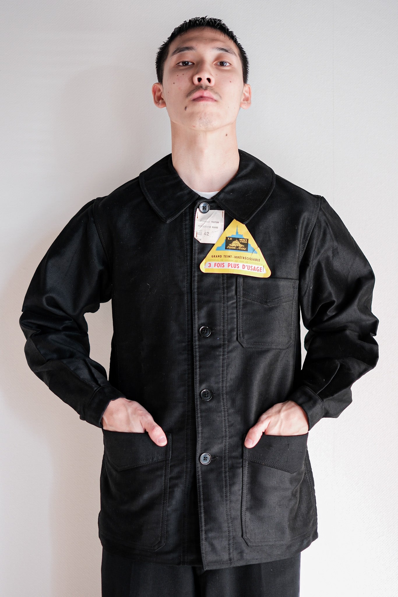 50's] French Vintage Black Moleskin Work Jacket Size.42 