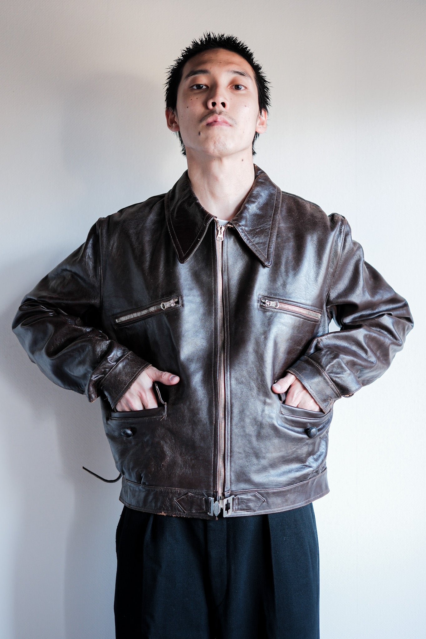 【~30's】French Vintage Hartmann Type Motorcycle Leather Jacket