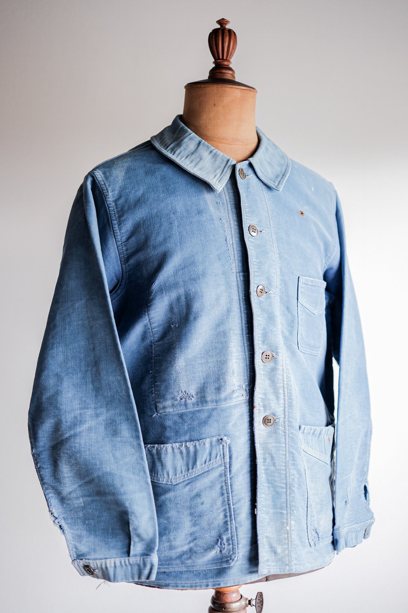 [~ 40's] French Vintage Blue Moleskin Work Jacket "Le Mont St. Michel"