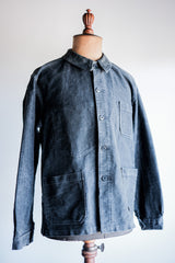 【~50's】French Vintage Black Moleskin Work Jacket Size.48 "Le BEAU-FORT"