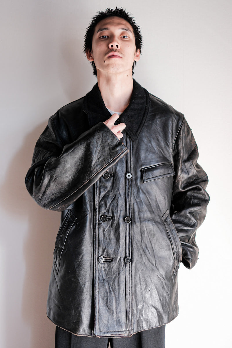 [~ 60's] French Vintage le Corbusier leather jacket size.54 "Collar Wool"