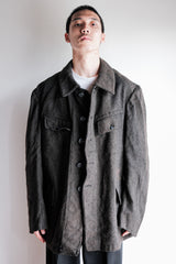 [~30's] French Vintage Grey Wool Hunting Jacket With Chin Strap "Boro"