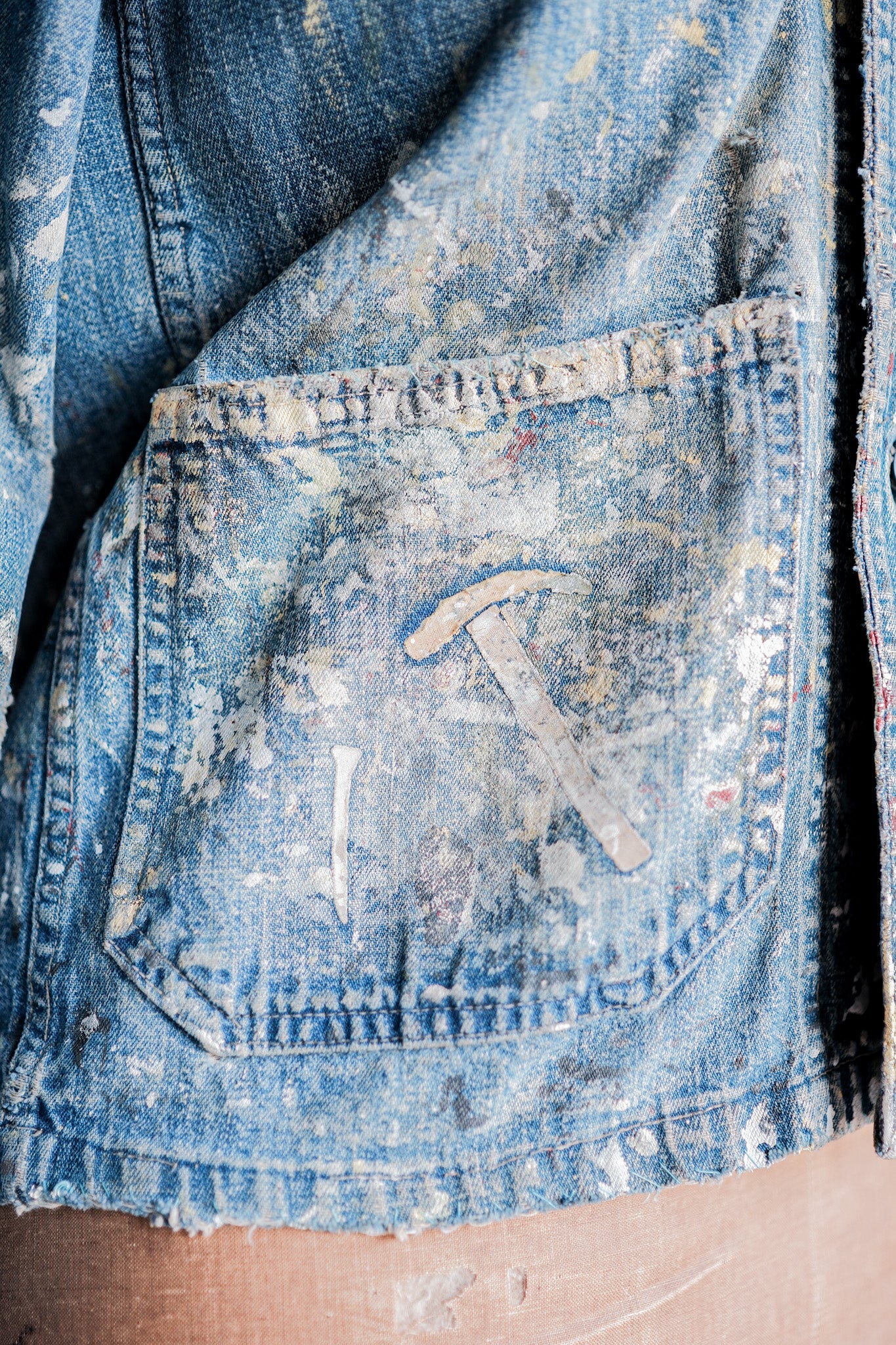 ［~40’s］U.S.NAVY Shawl Collar Denim Coverall “Crazy Paint”