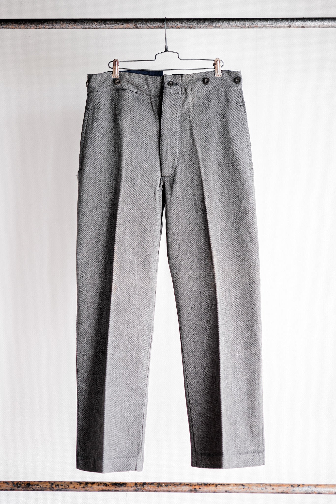 [~ 30's] French Vintage Salt & Pepper Cotton Twill Work Pants "DEAD STOCK"
