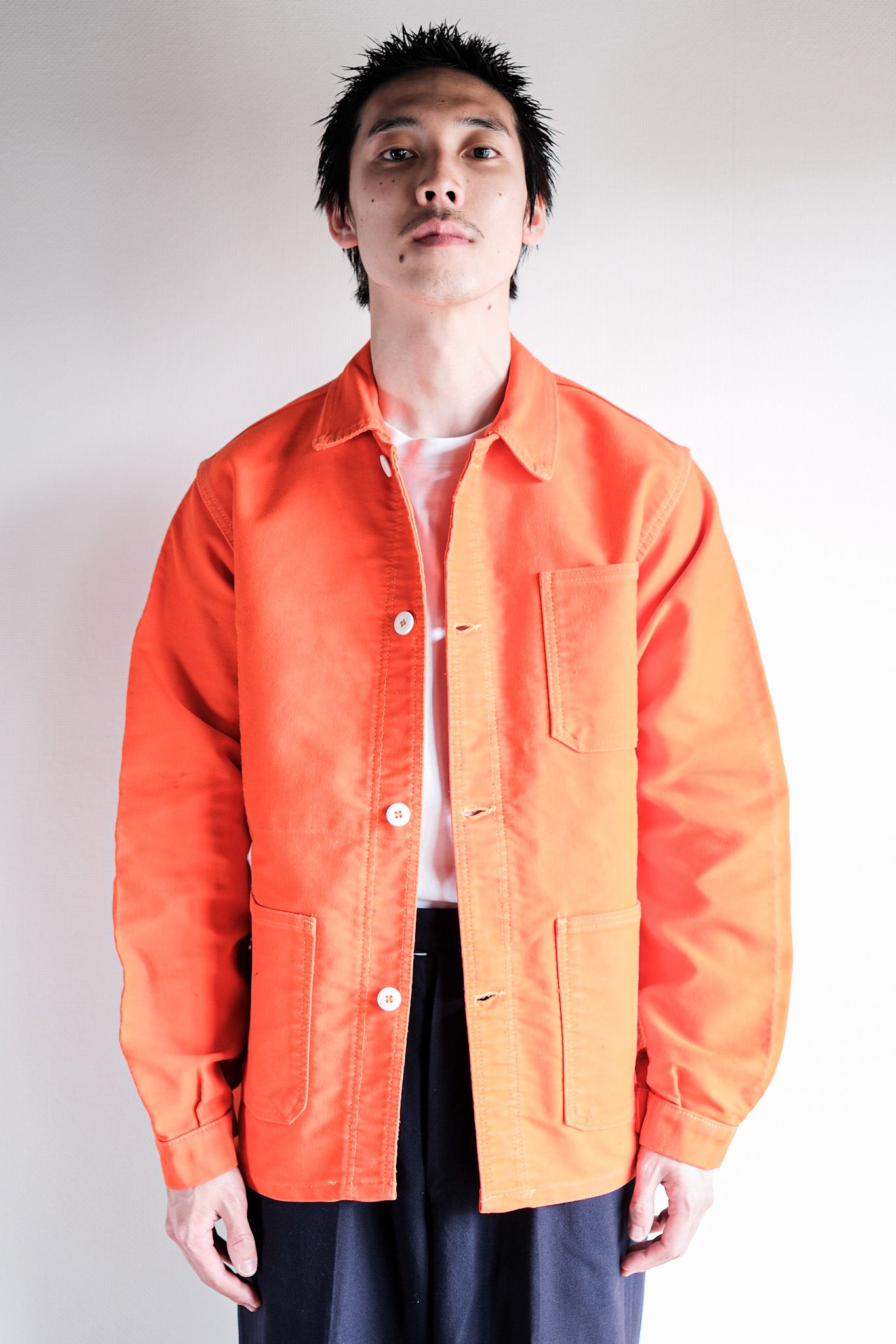 70's】French Vintage Orange Moleskin Work Jacket Size.T42