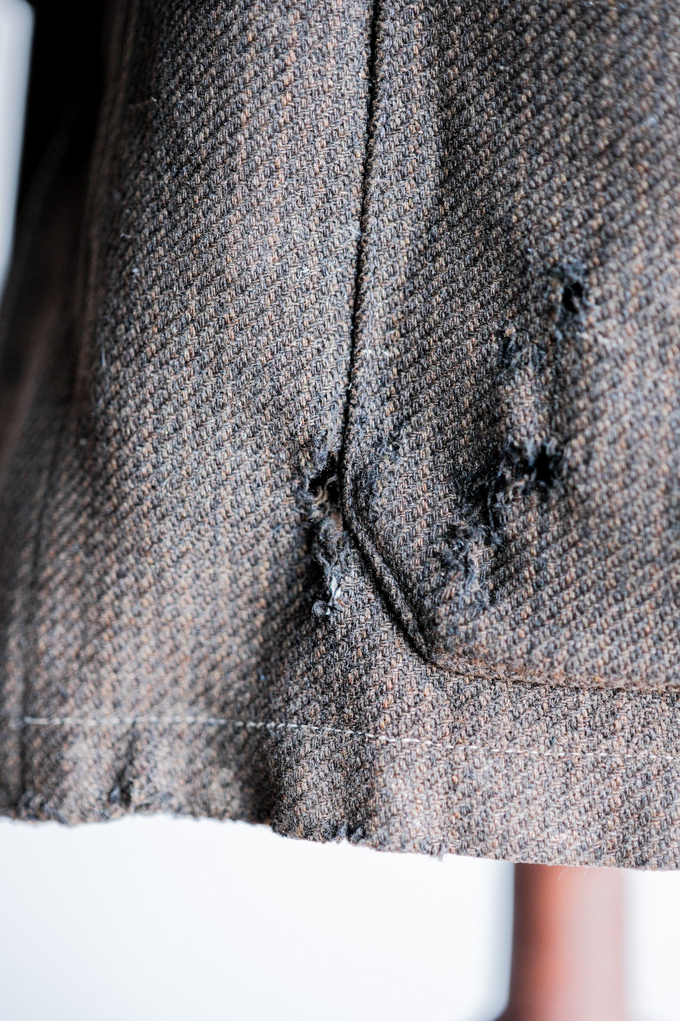【~30's】French Vintage Brown Wool Hunting Jacket "Boro"