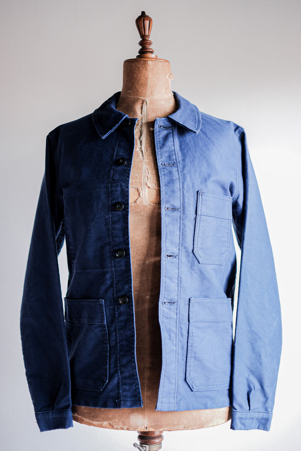 【~70's】French Vintage Blue Moleskin Work Jacket Size.40 "Le Mont St. Michel"