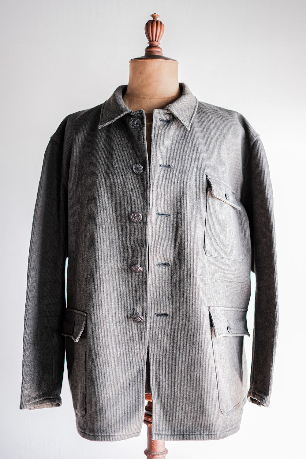 ［~60's］French Vintage Brown Salt & Pepper Cotton Pique Hunting Jacket Size.56 "Le Mont St. Michel"