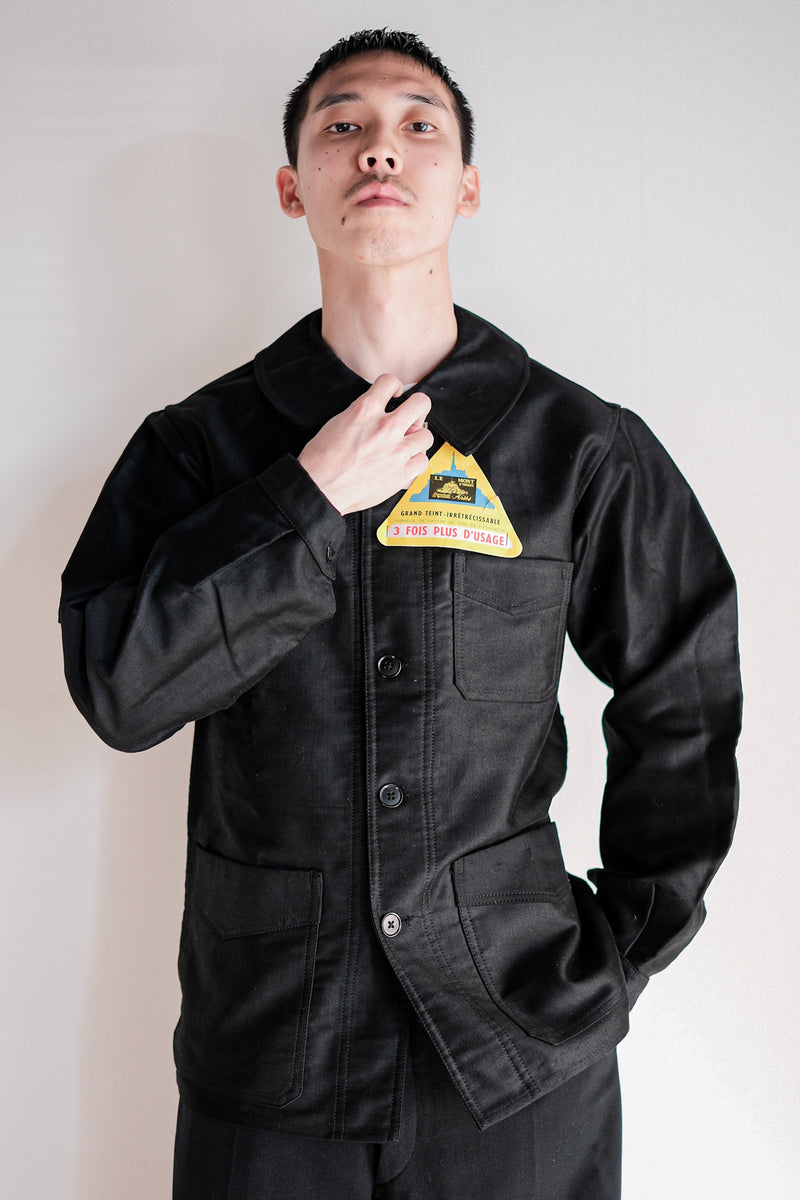 50's】French Vintage Black Moleskin Work Jacket Size.42 