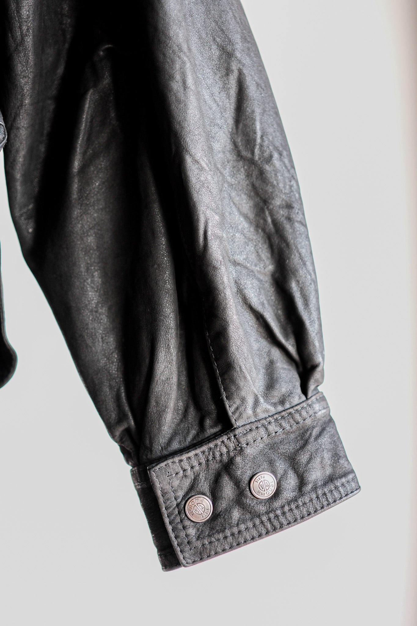 ［~90's］Old Renoma Paris Black Leather Detachable Sleeve Multi Pocket Jacket Size.M