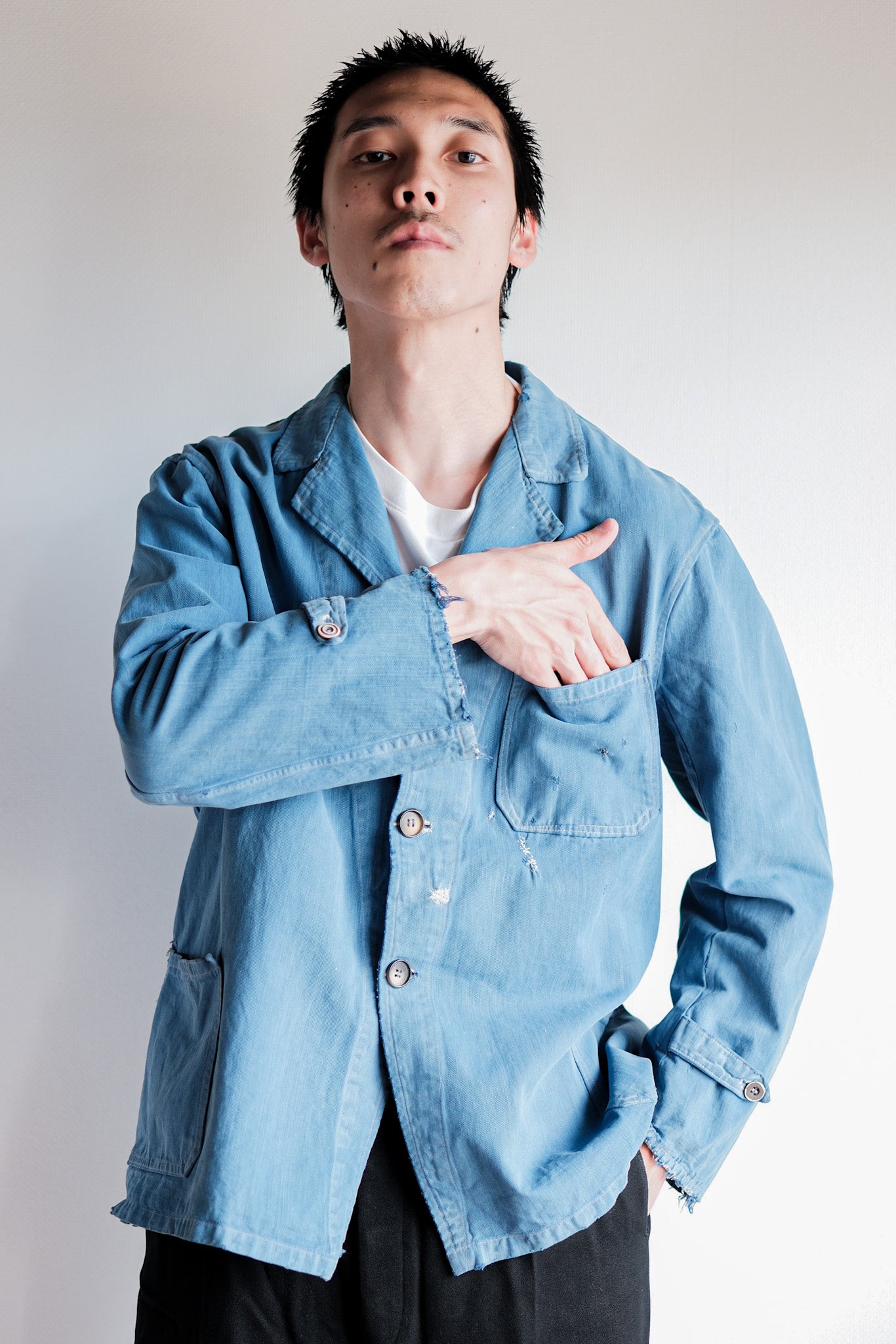 ［~40’s］French Vintage Indigo Cotton Twill Lapel Work Jacket