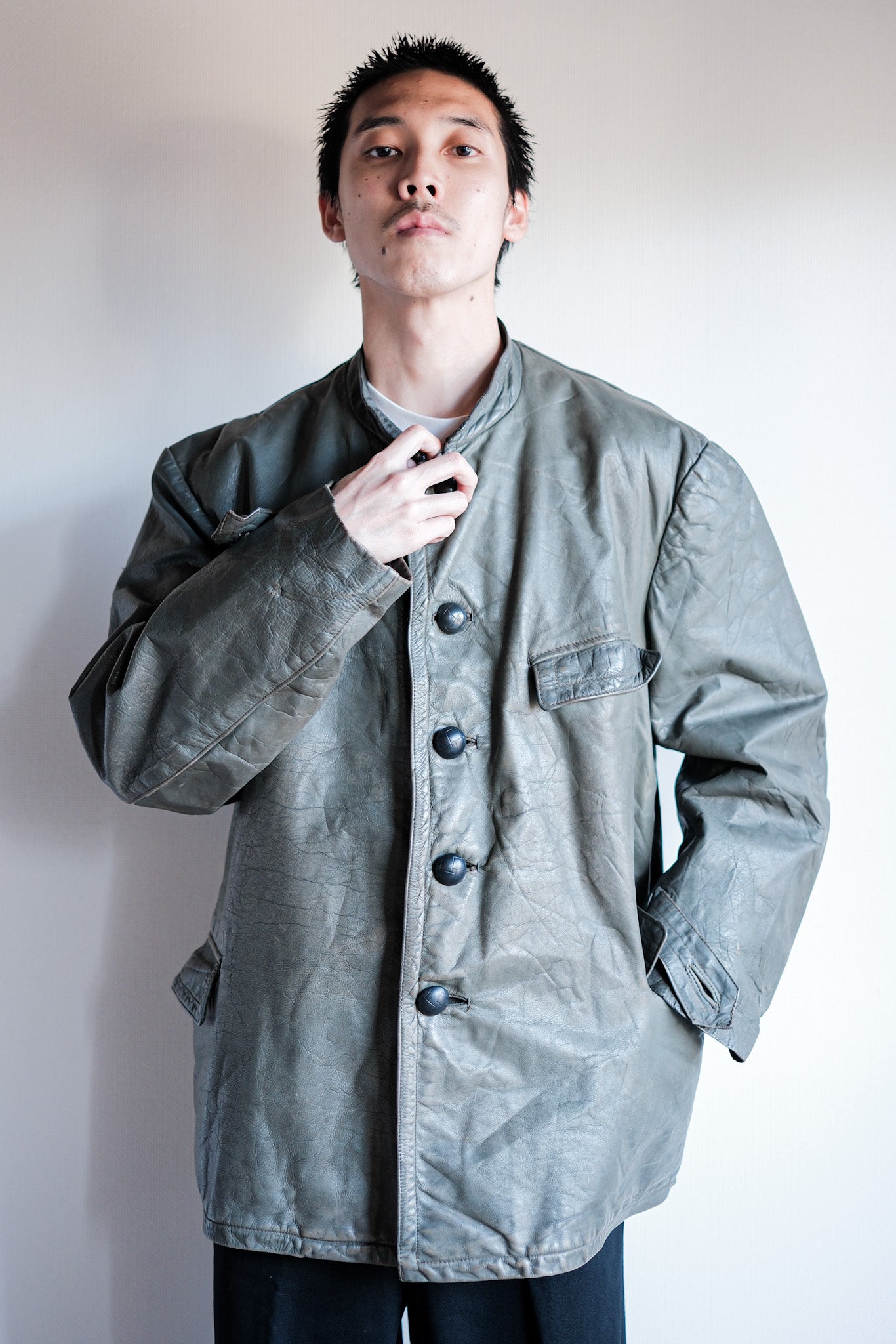 ［~40's］WWⅡ German Navy U-Boat Crew Gray Leather Jacket "Kriegsmarine"