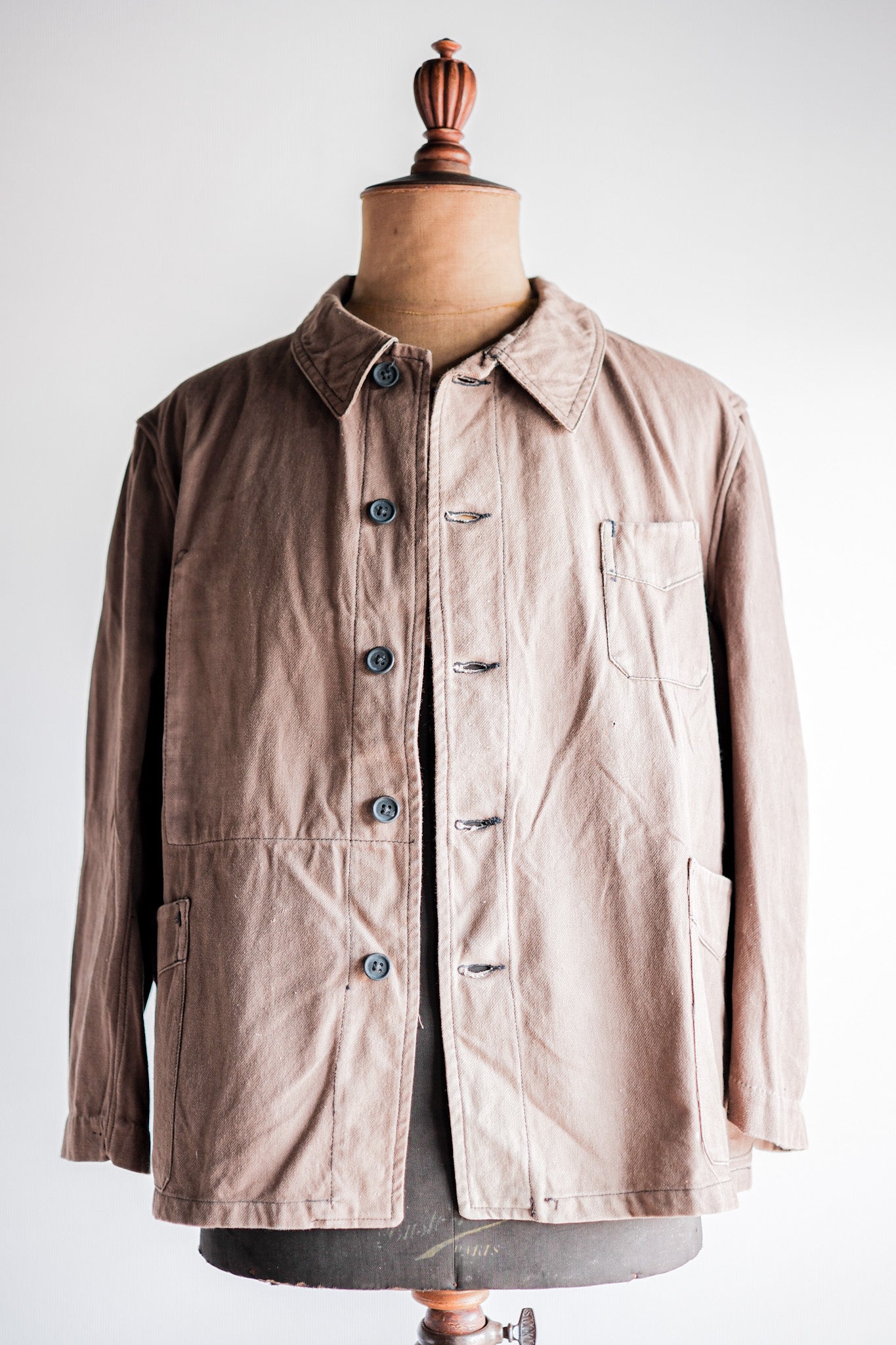 【~40's】French Vintage Brown Cotton Twill Work Jacket