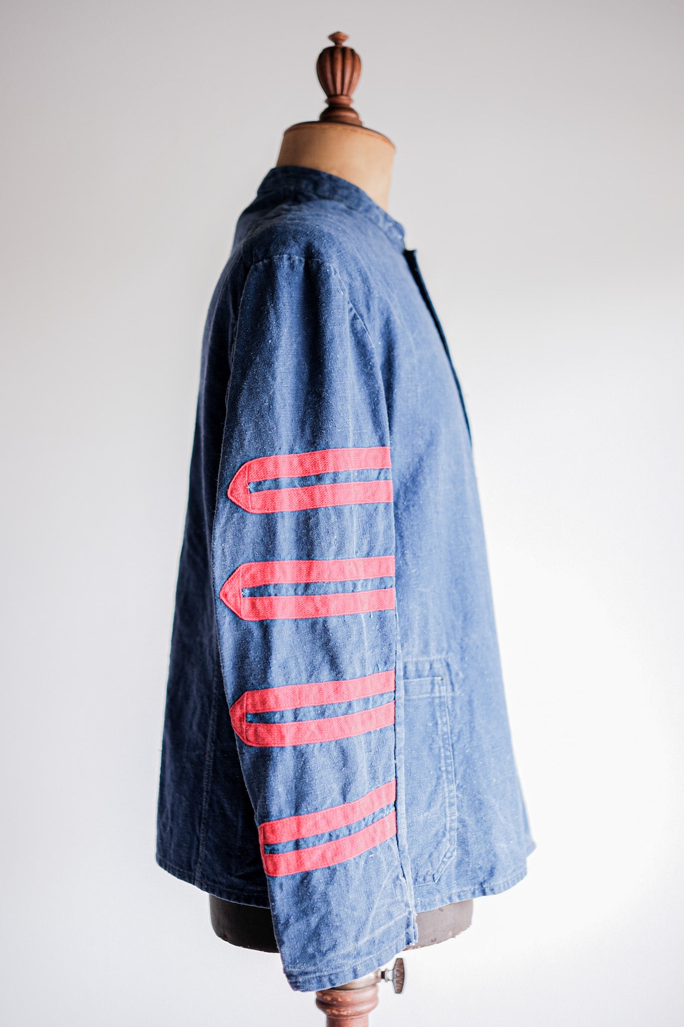 [~ 40 '] 독일 빈티지 인디고 린넨 소방관 재킷