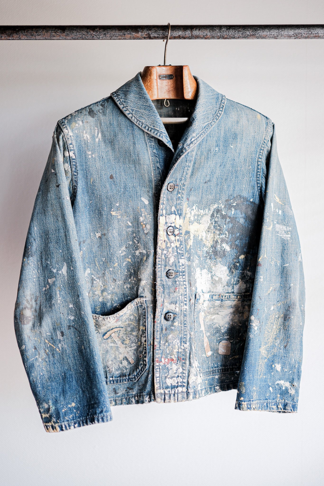 ［~40’s］U.S.NAVY Shawl Collar Denim Coverall “Crazy Paint”
