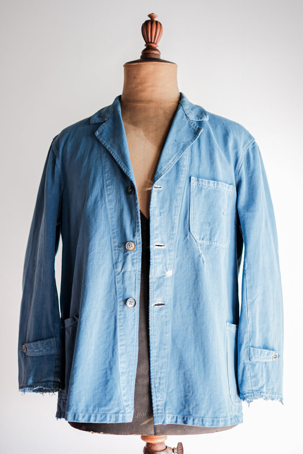 ［~40’s］French Vintage Indigo Cotton Twill Lapel Work Jacket