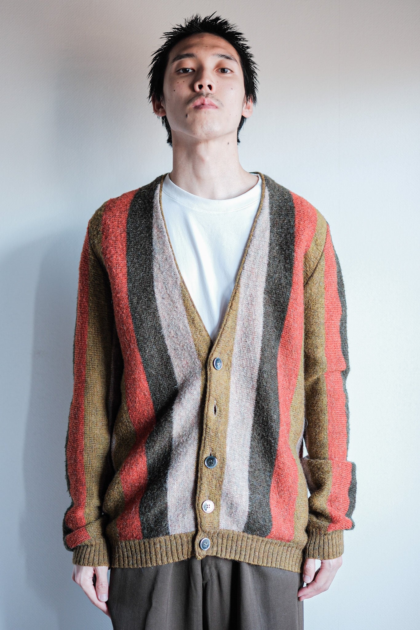 ［~80's］Italian Vintage Wool Mix Multi Striped Cardigan