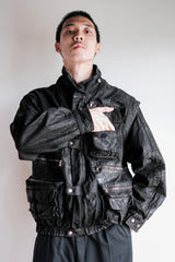 [~90's] Old Renoma Paris Black Leather Detachable Sleeve Multi Pocket Jacket Size.M