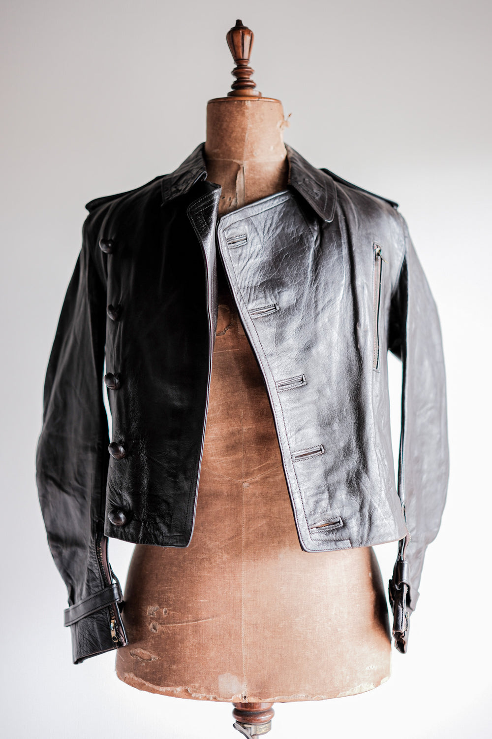 【~40's】French Vintage Motorcycle Leather Jacket Size.4 "Dead Stock"