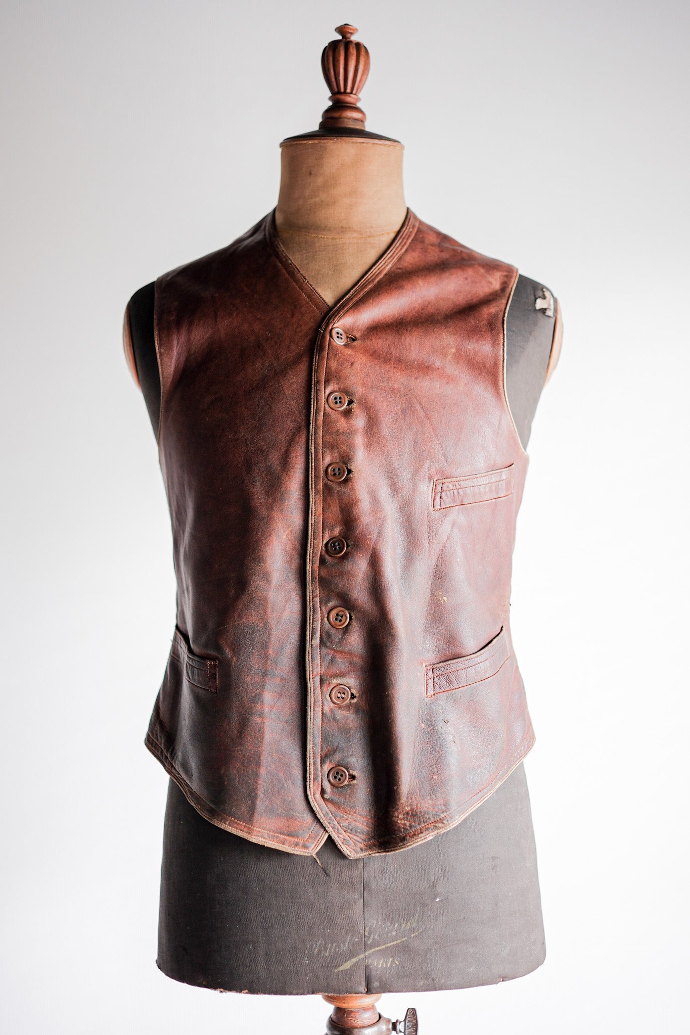 【~50's】French Vintage Brown Leather Work Gilet