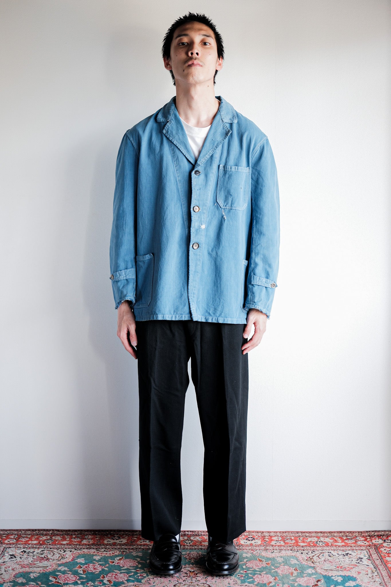 ［~40’s］French Vintage Indigo Cotton Twill Lapel Work Jacket