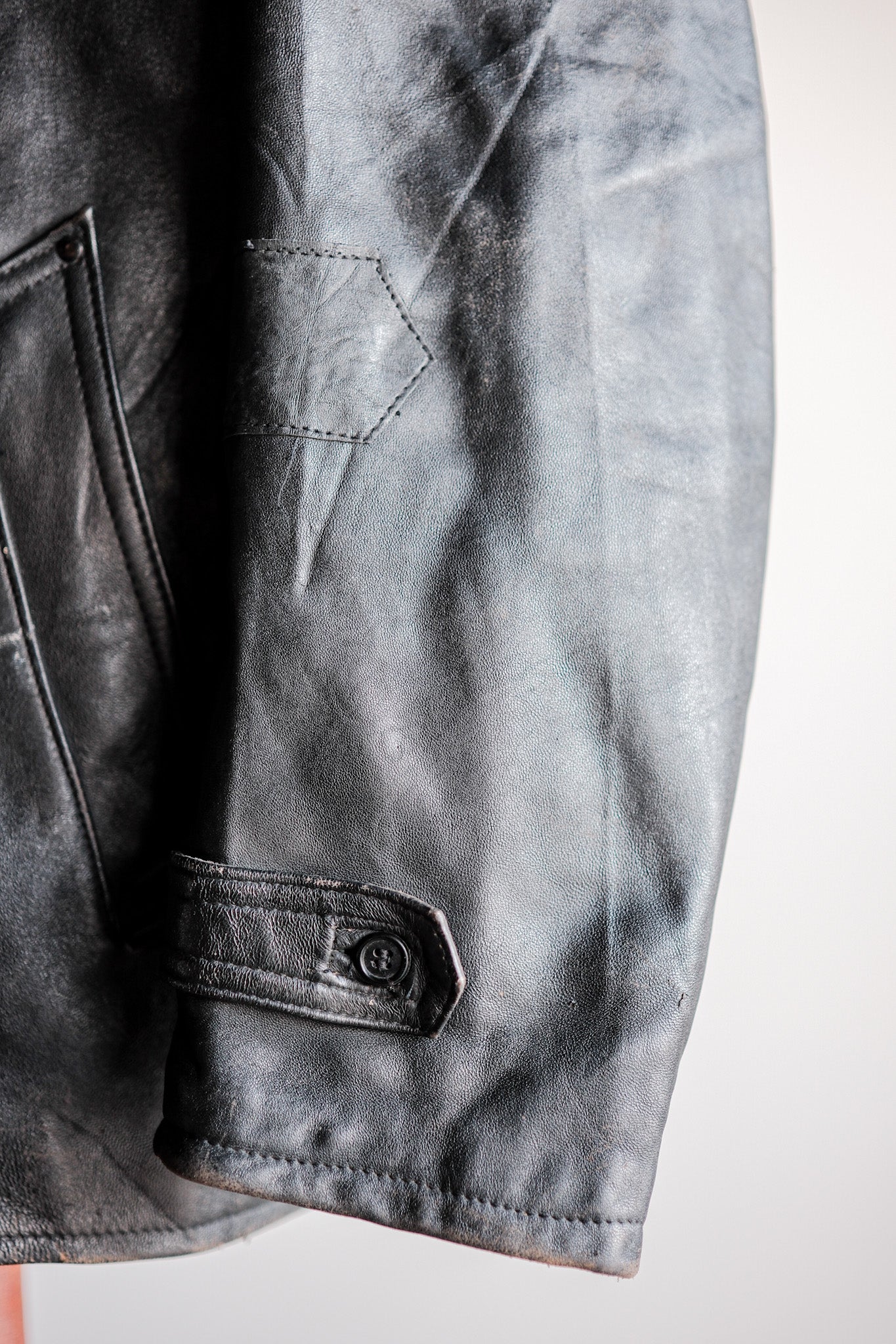 ［~60's］French Vintage Black Leather Work Jacket "Wool Collar"