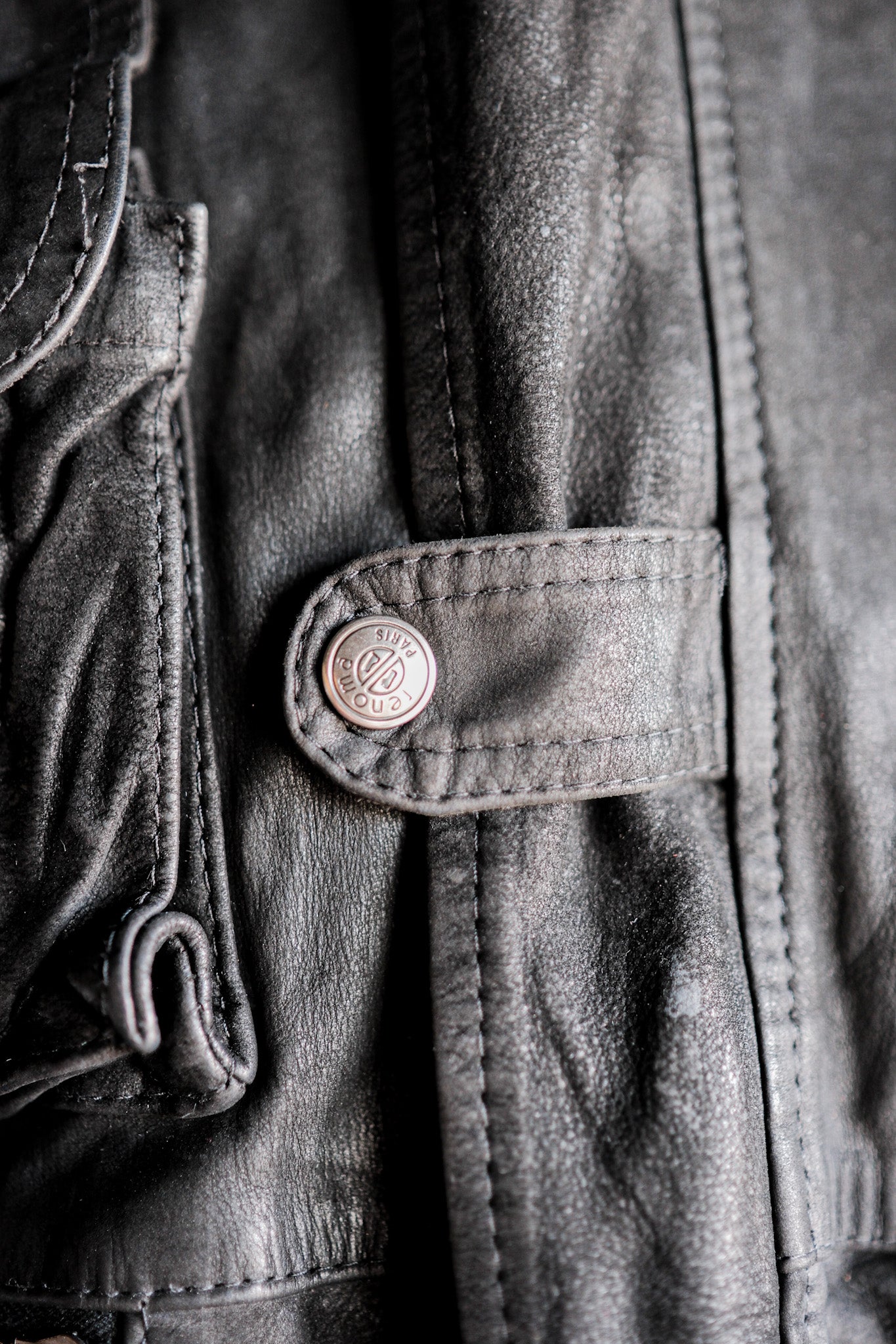 ［~90's］Old Renoma Paris Black Leather Detachable Sleeve Multi Pocket Jacket Size.M