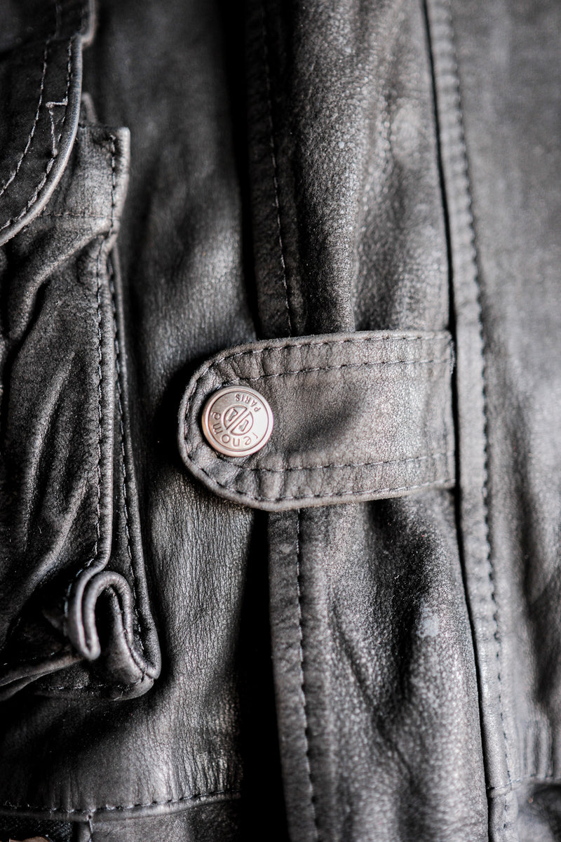 [~90's] Old Renoma Paris Black Leather Detachable Sleeve Multi Pocket Jacket Size.M