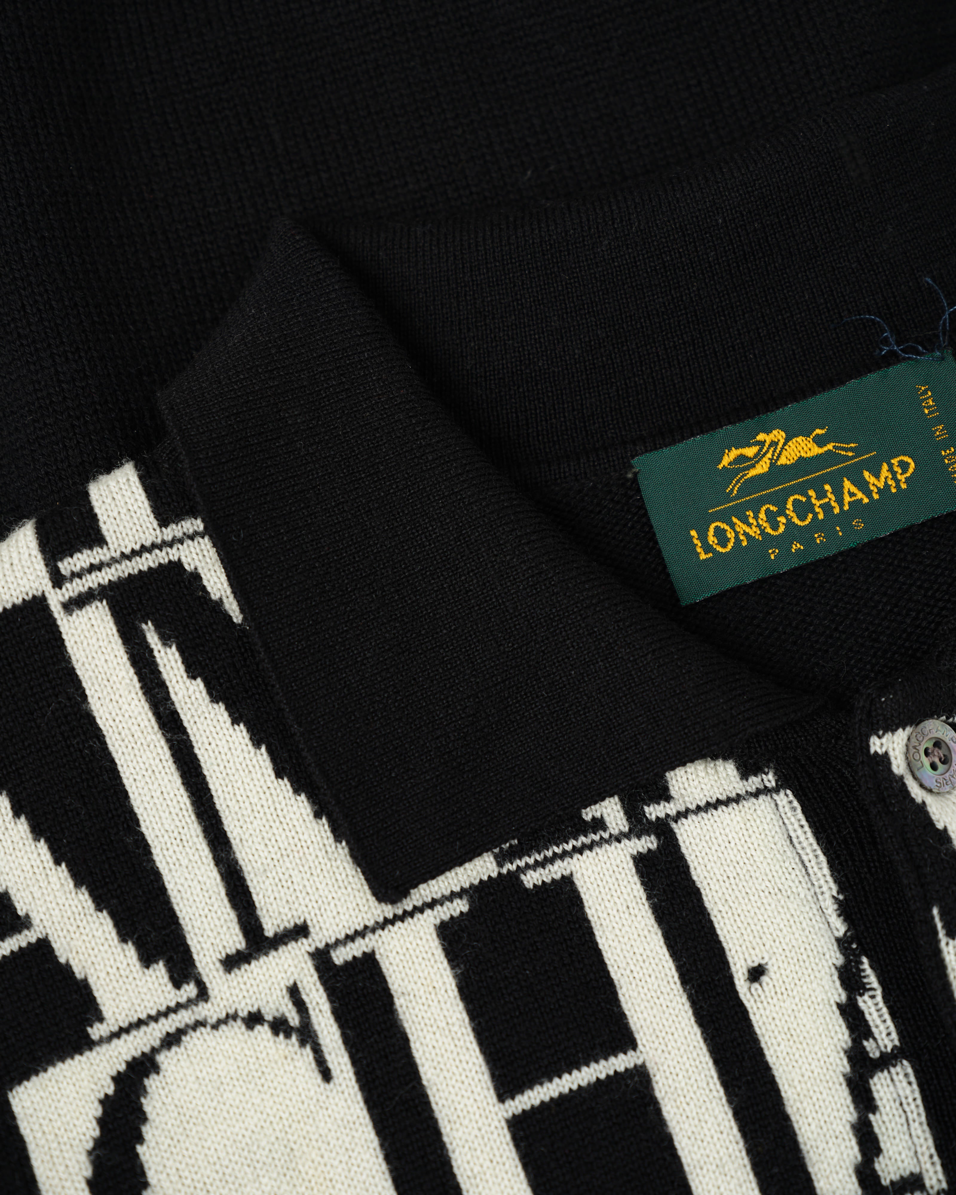 【~90’s】Old LONGCHAMP Merino Wool Patterned L/S Knit Polo Shirt Size.52