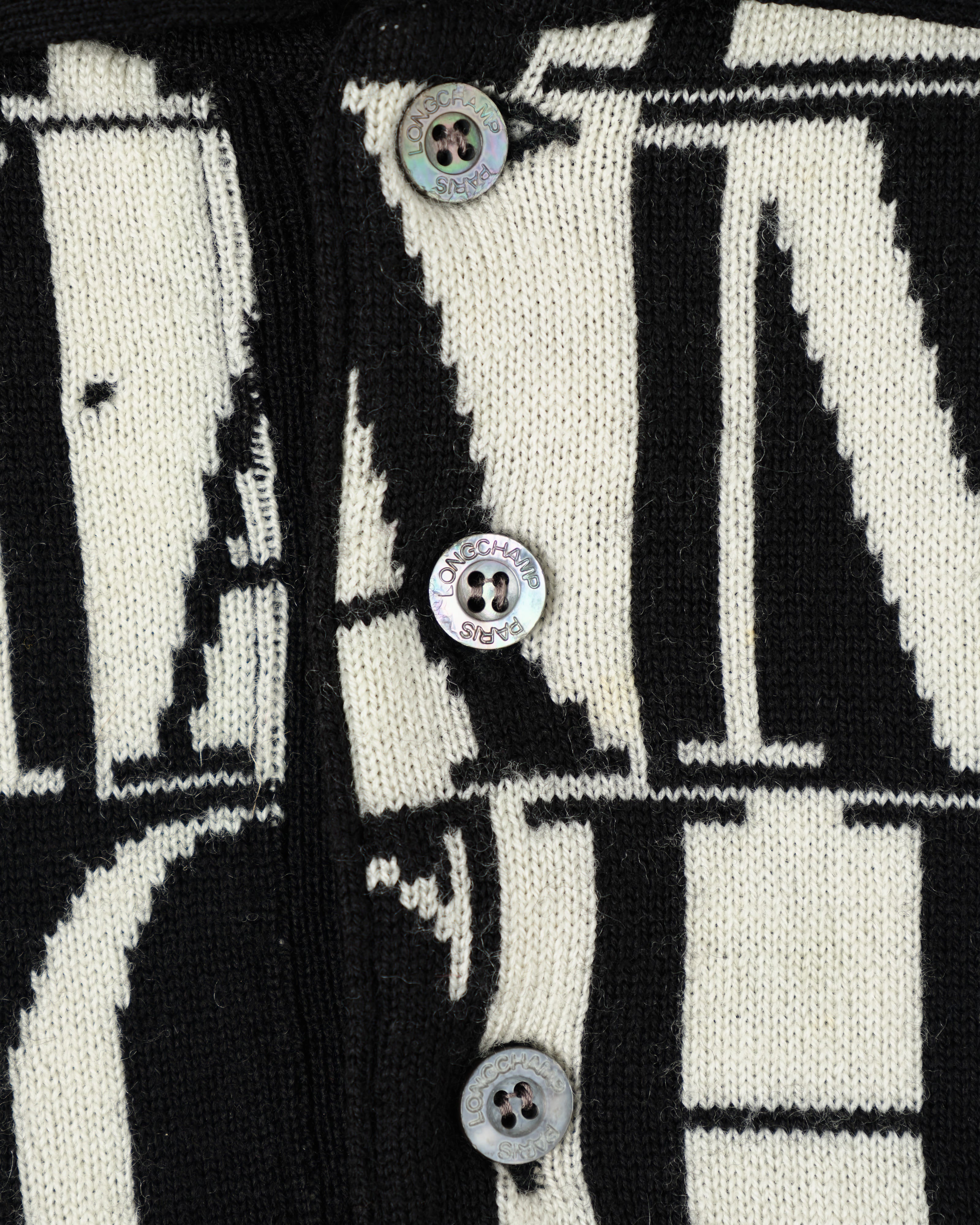 【~90’s】Old LONGCHAMP Merino Wool Patterned L/S Knit Polo Shirt Size.52