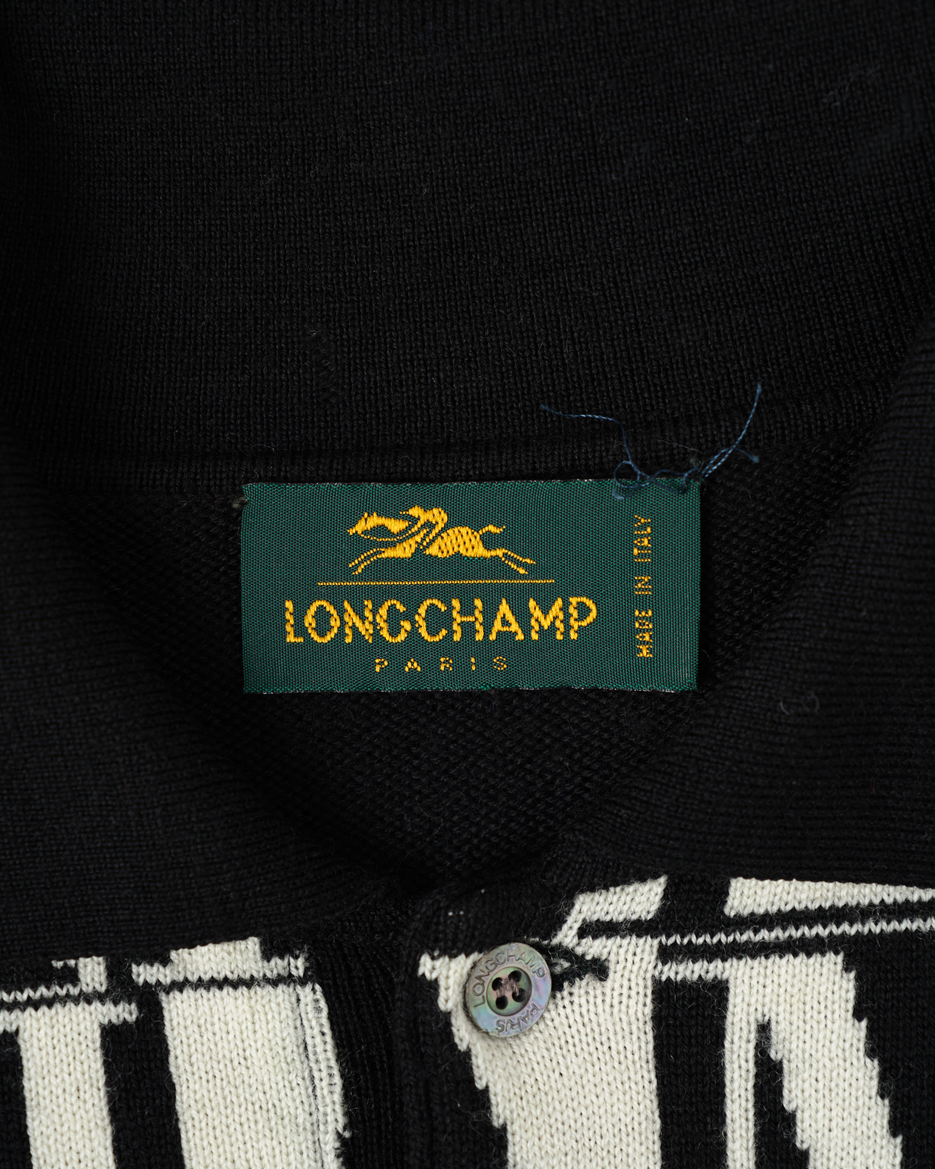 【~90’s】Old LONGCHAMP Merino Wool Patterned L/S Knit Polo Shirt Size.52
