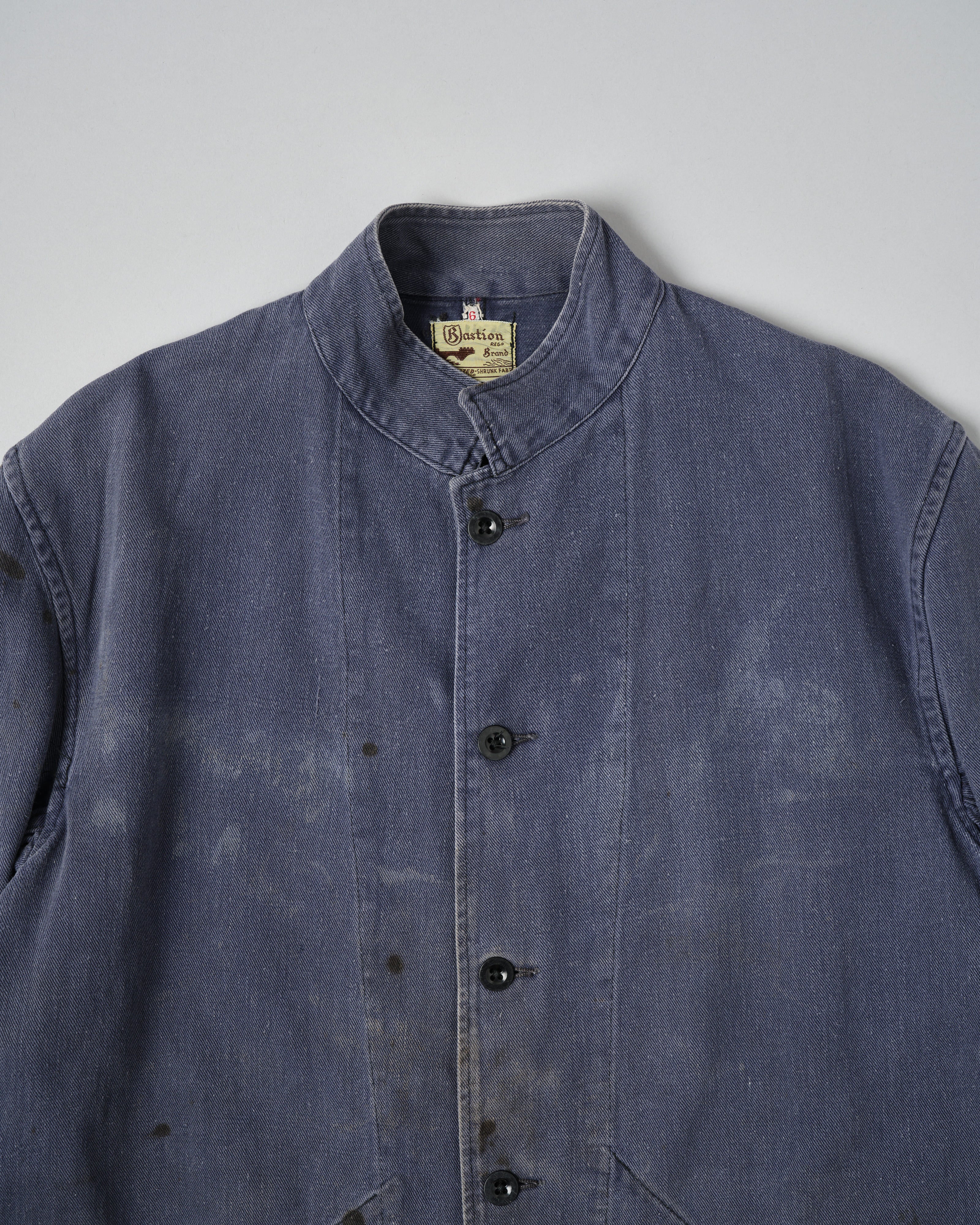 50's] British Vintage Blue Cotton Drill Stand Collar Work Jacket Siz