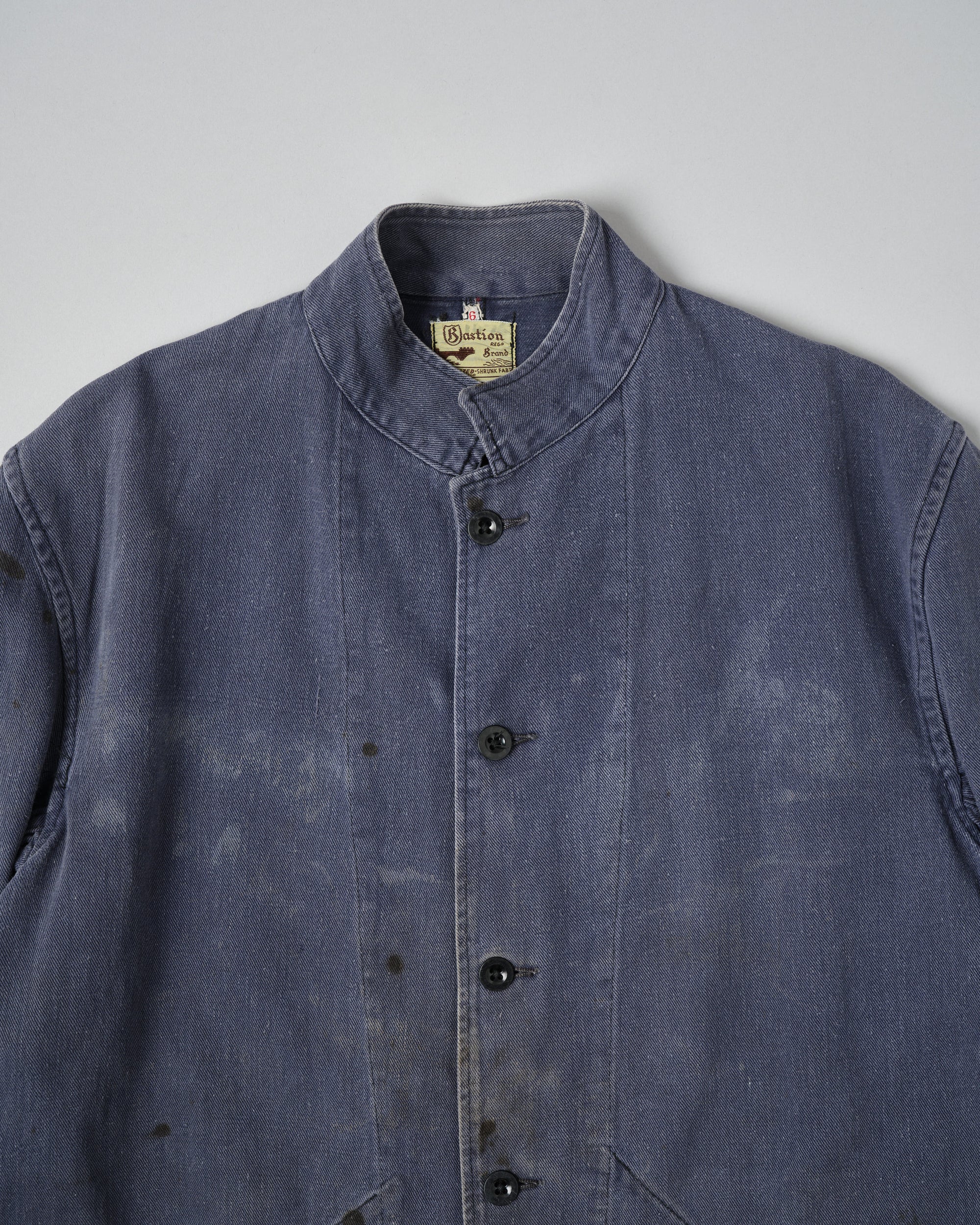 ［~50's］British Vintage Blue Cotton Drill Stand Collar Work Jacket Size.6