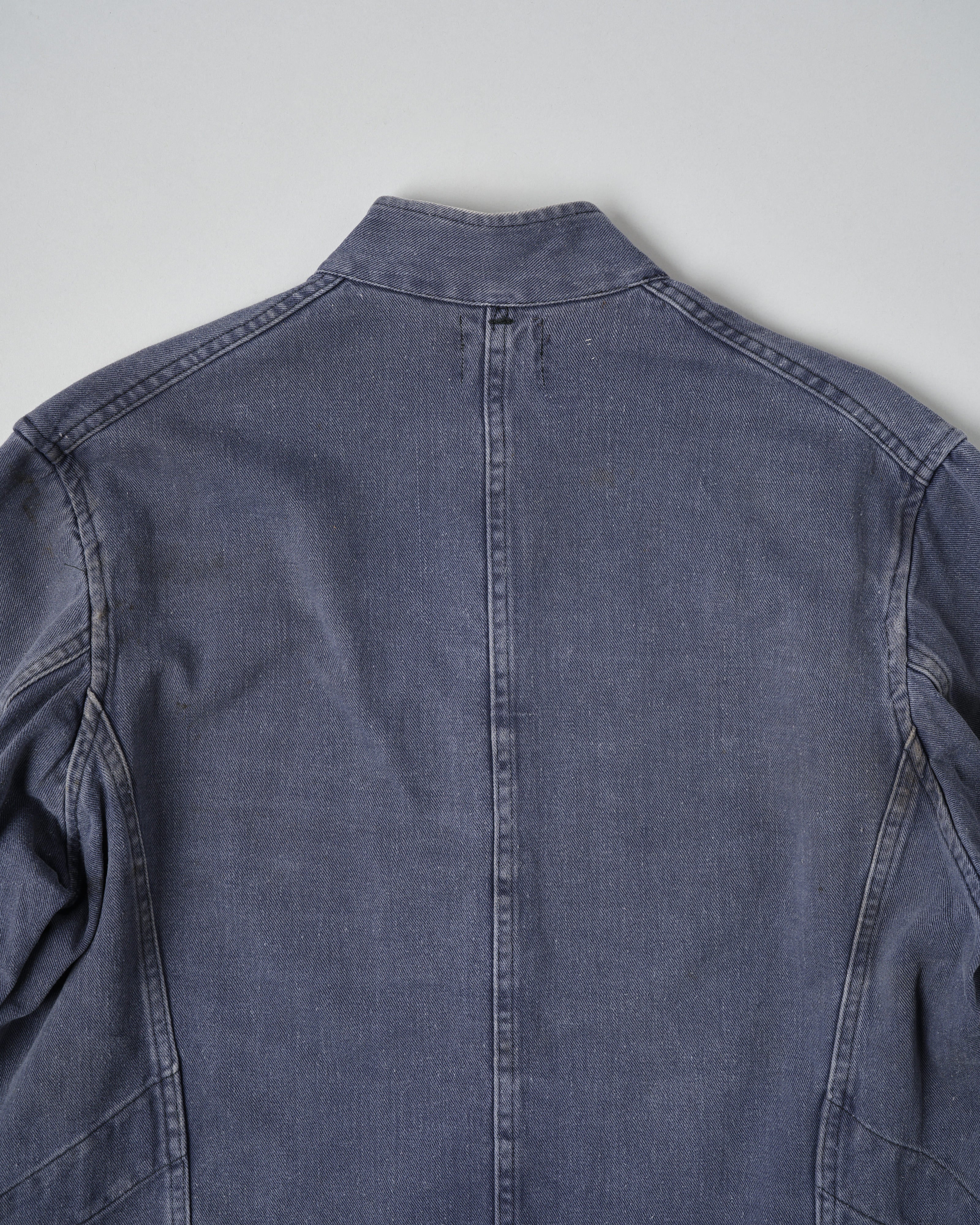 50's】British Vintage Blue Cotton Drill Stand Collar Work Jacket Size