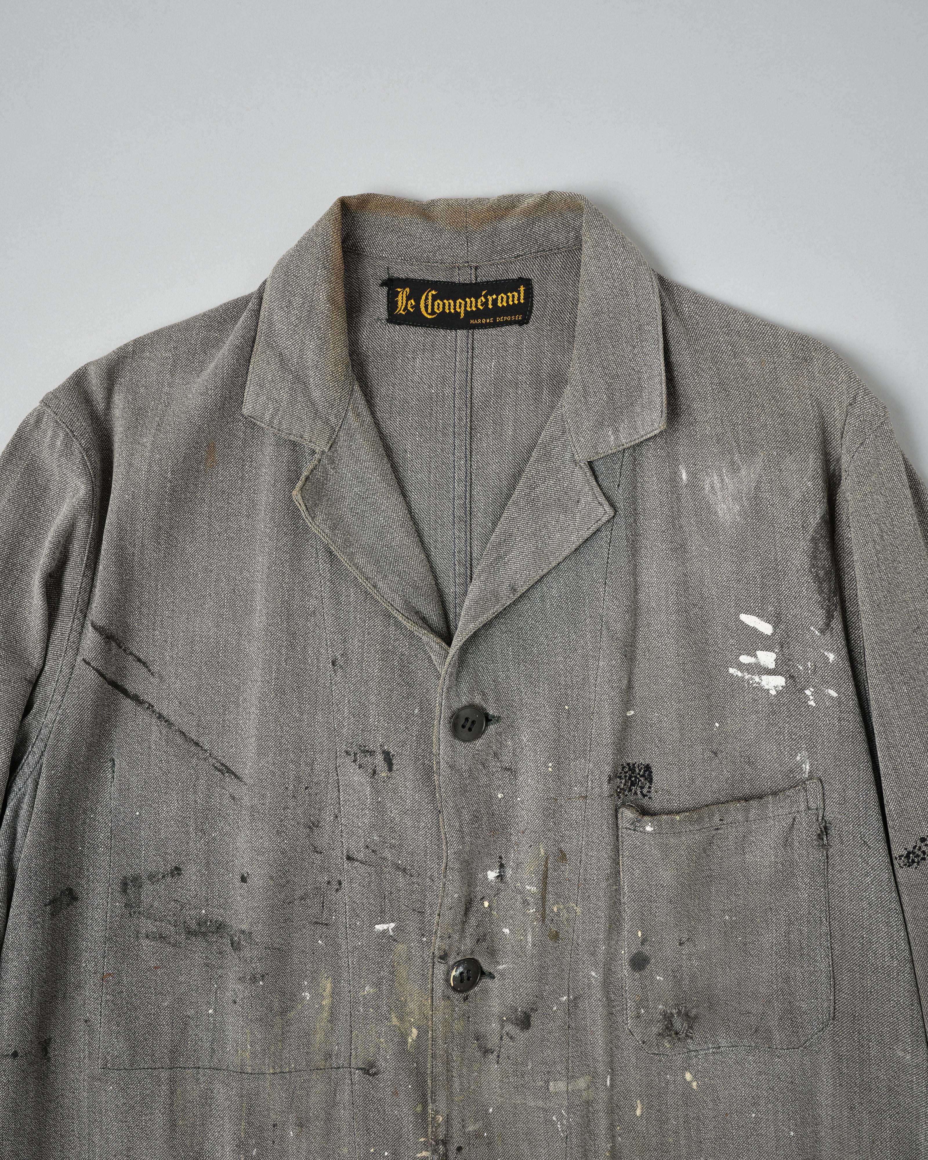 90s French ヴィンテージWork Atelier LOGO Coat 40's］French Vintage Salt & Pepper Cotton Twill Atelier Coat