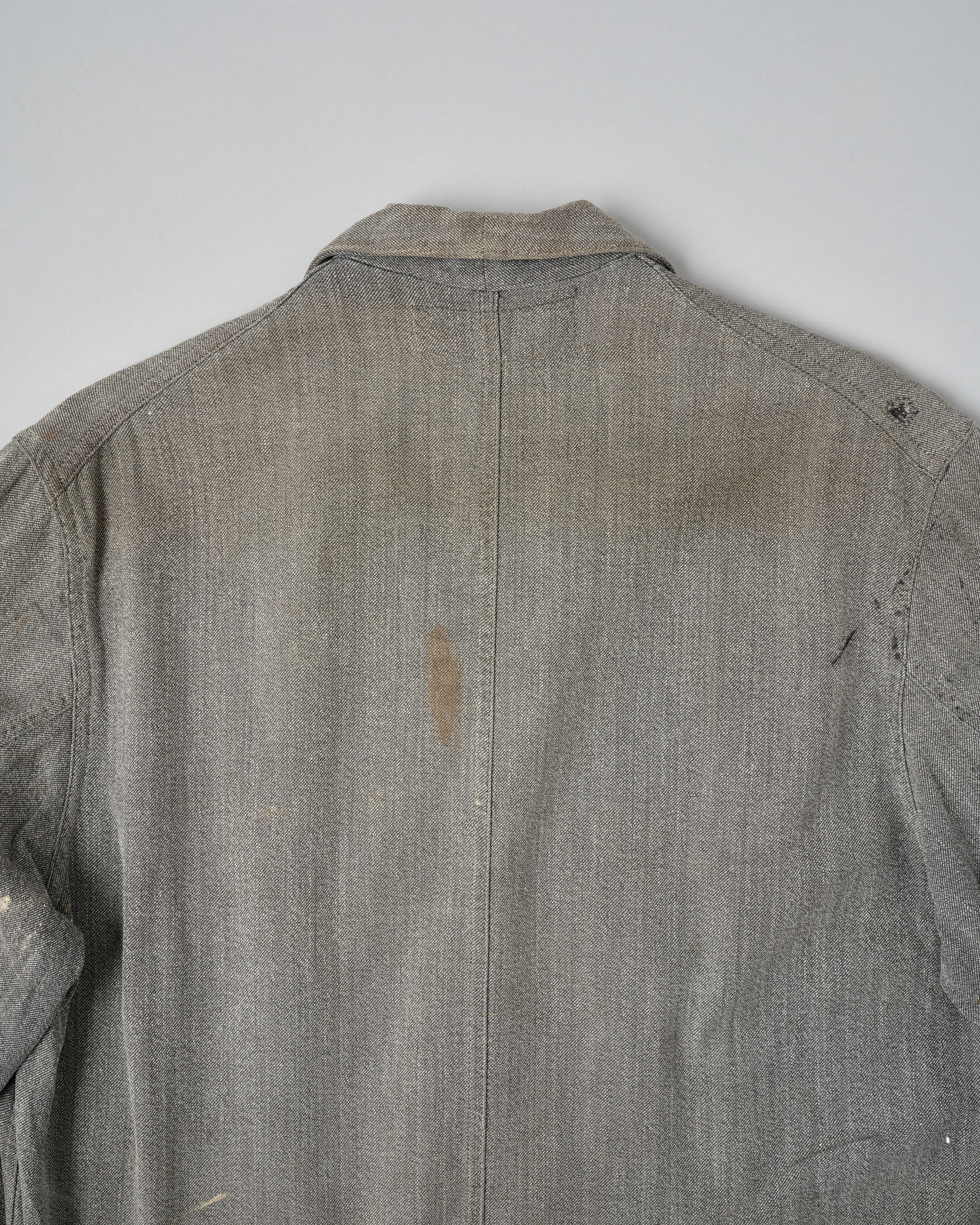 【~40's】French Vintage Salt & Pepper Cotton Twill Atelier Coat "Crazy Paint"