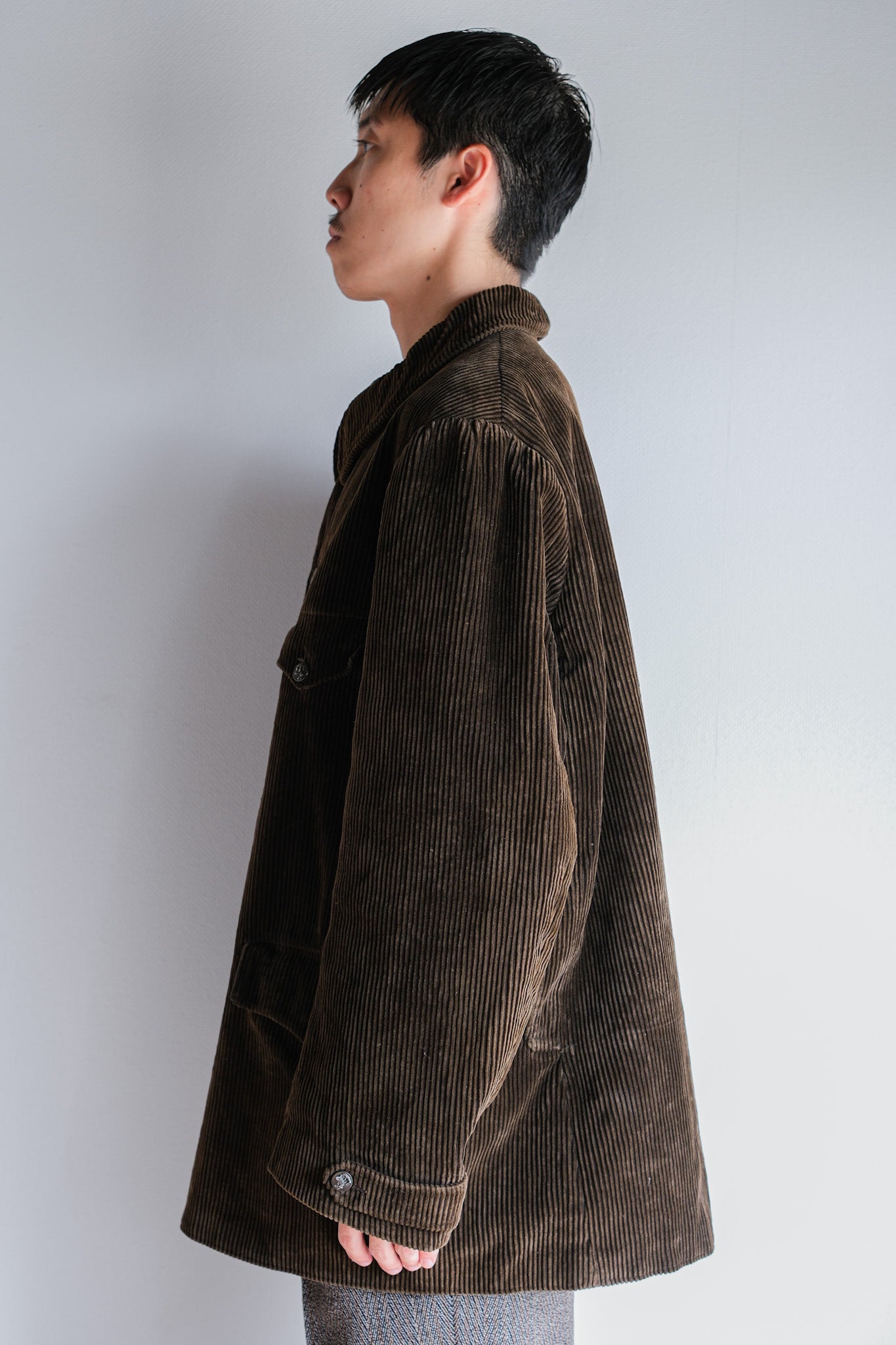 【~40's】French Vintage Brown Corduroy Hunting Jacket "Black Moleskin Lining"