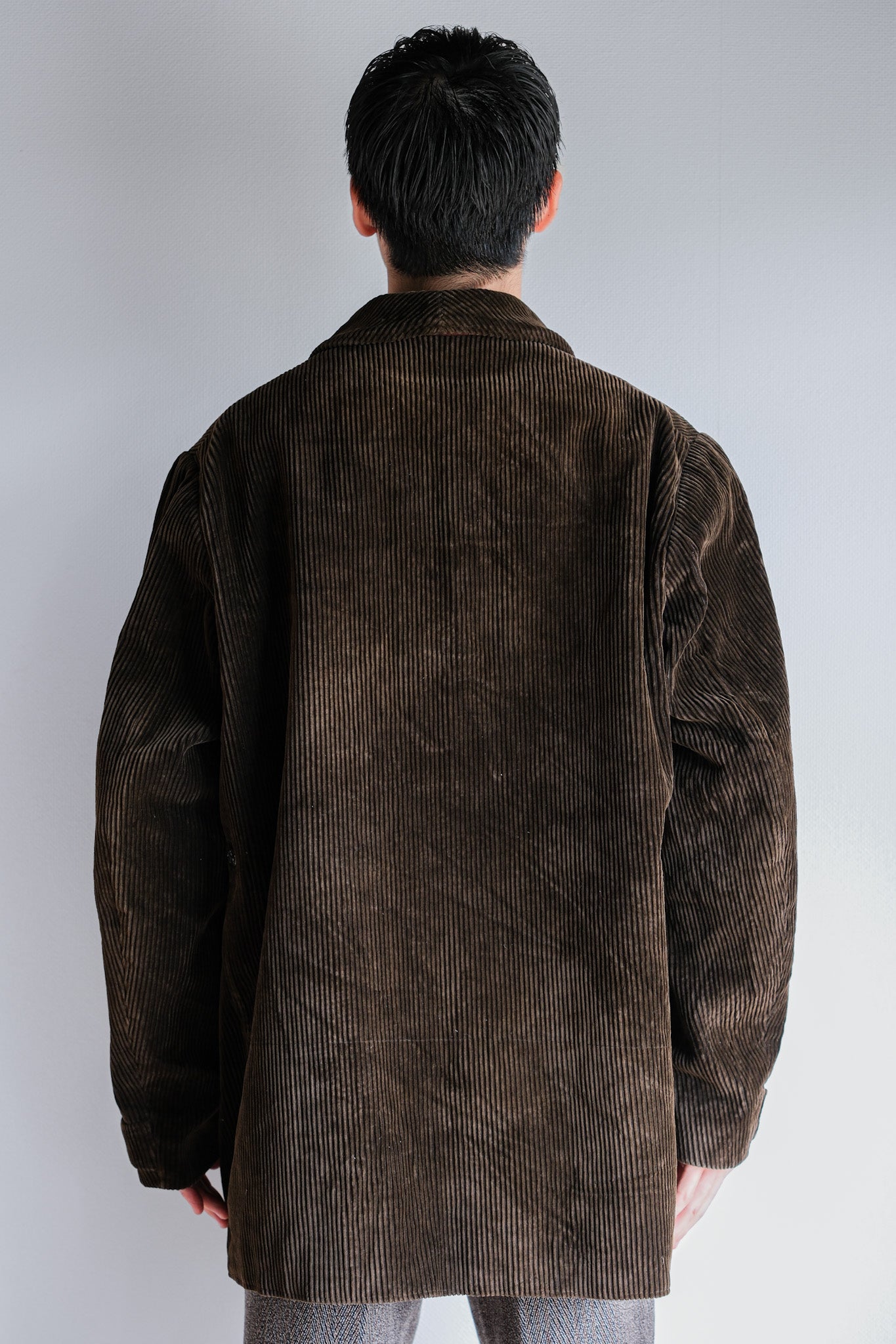 【~40's】French Vintage Brown Corduroy Hunting Jacket "Black Moleskin Lining"