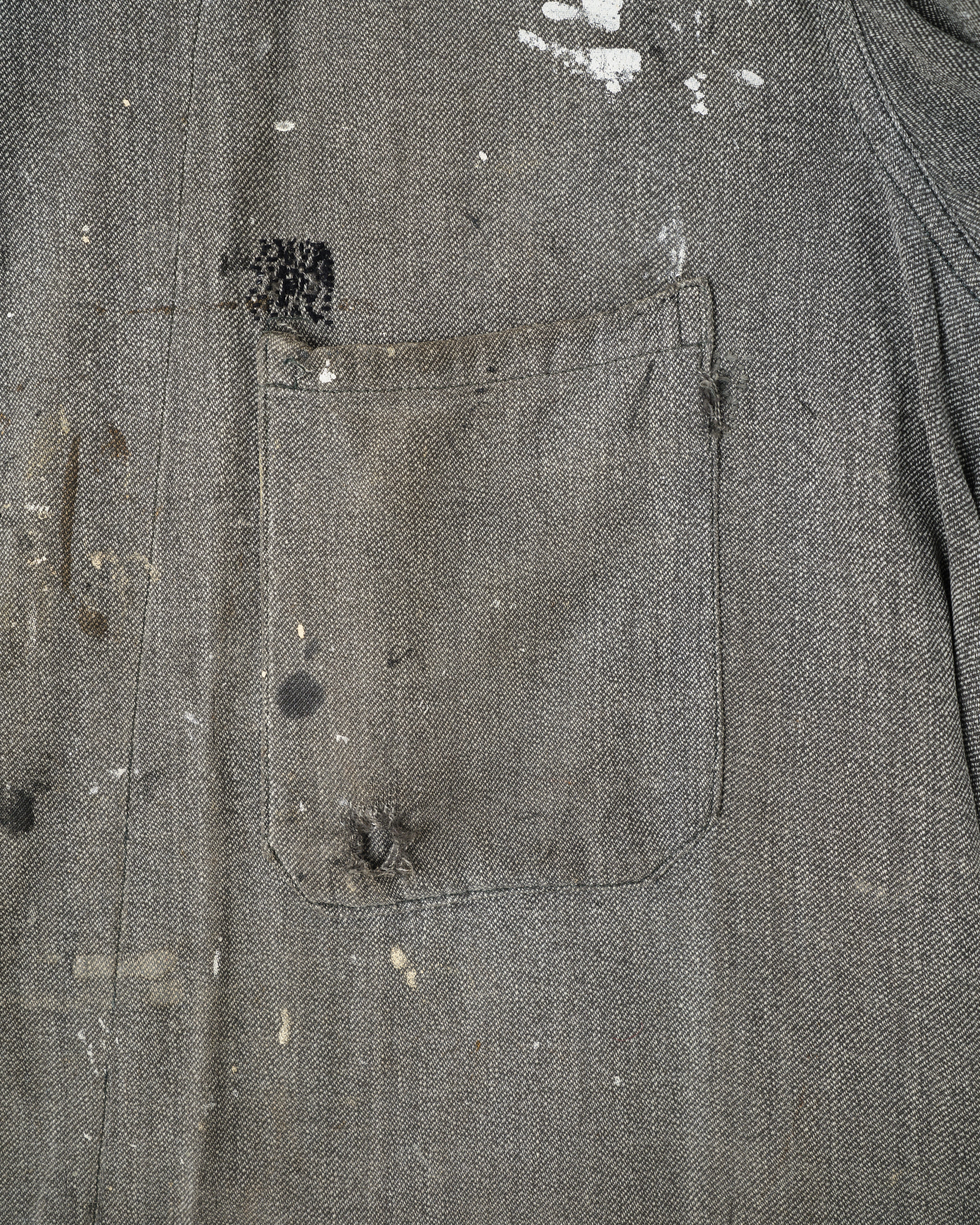 【~40's】French Vintage Salt & Pepper Cotton Twill Atelier Coat "Crazy Paint"