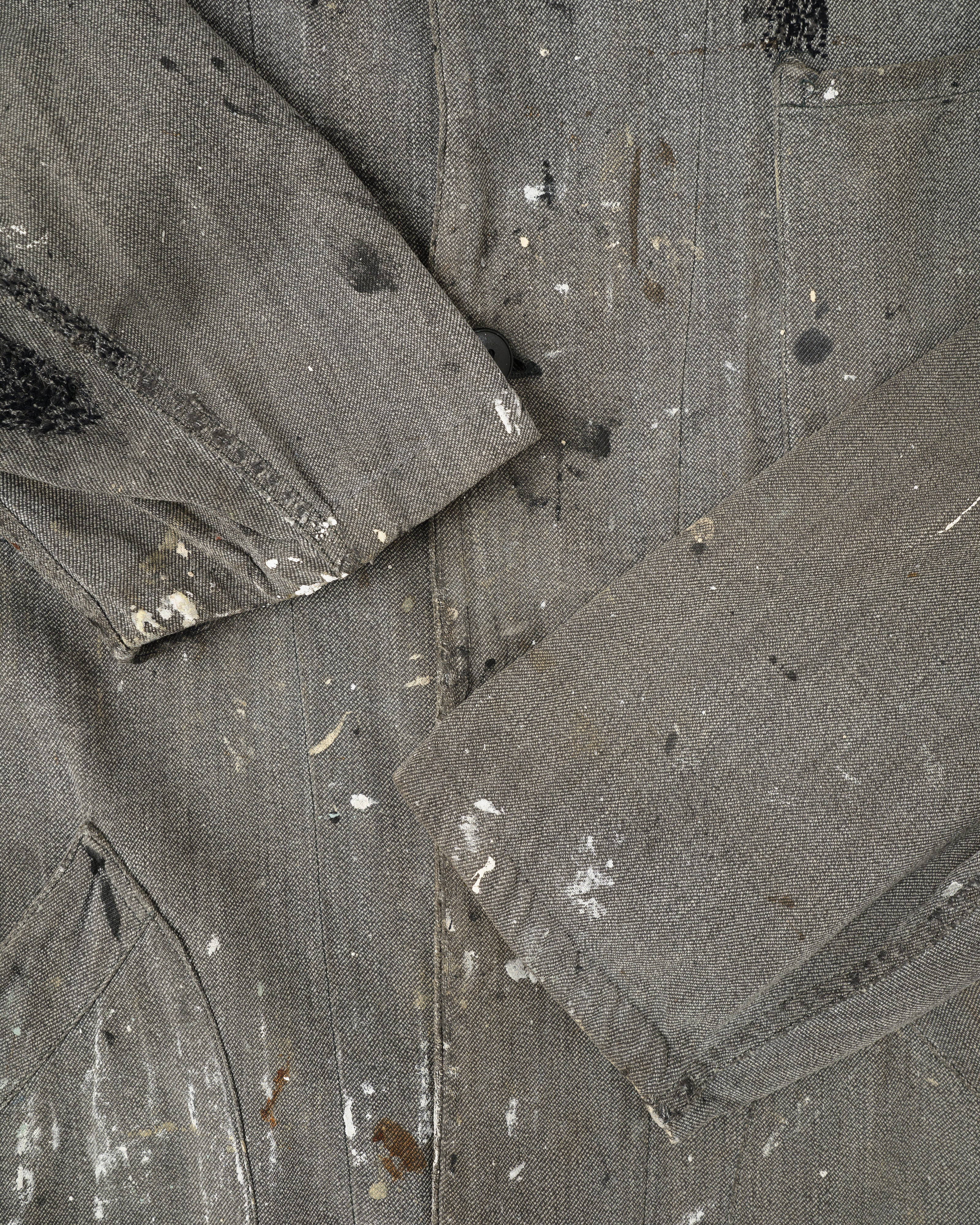 【~40's】French Vintage Salt & Pepper Cotton Twill Atelier Coat "Crazy Paint"