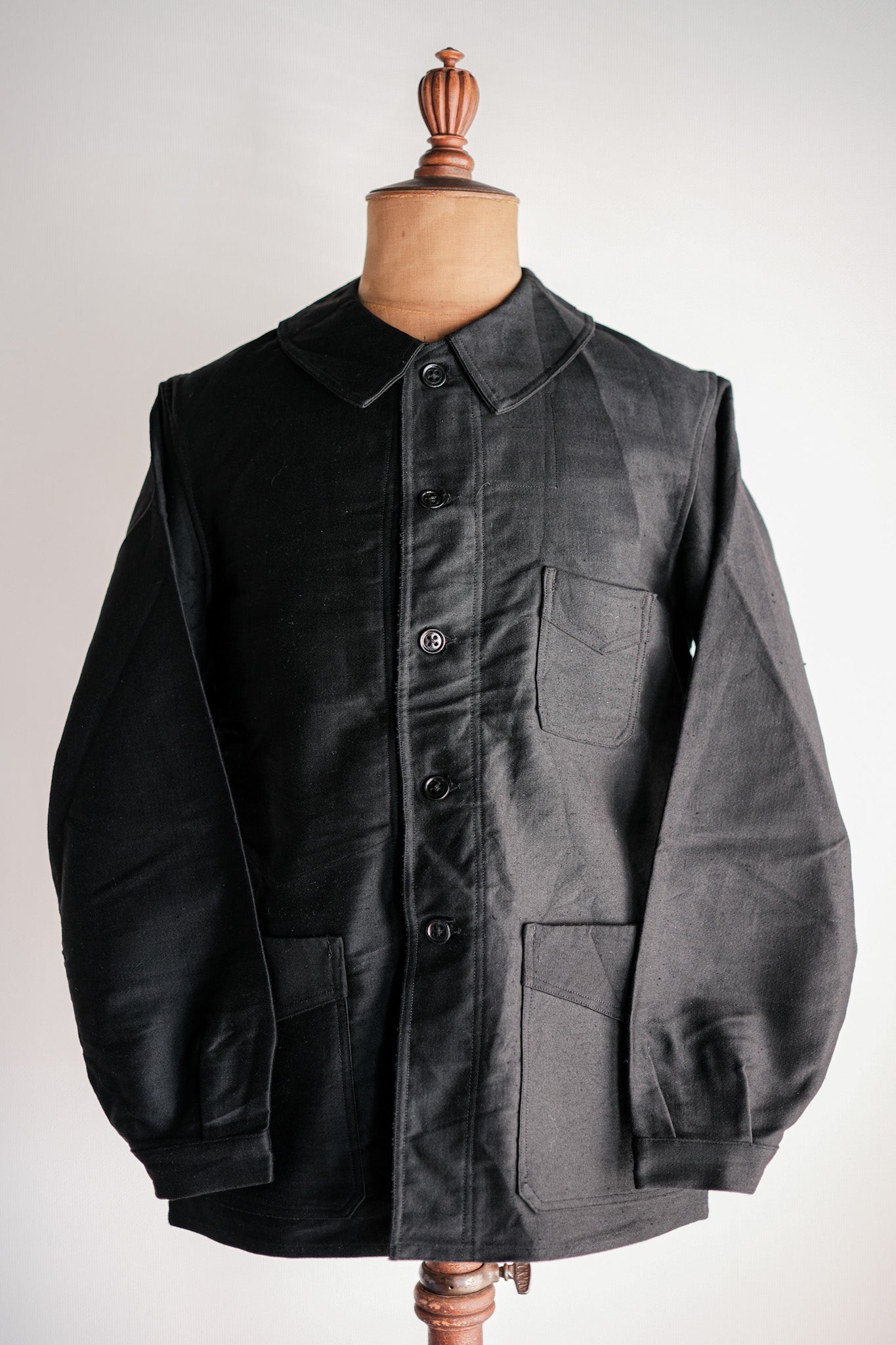 [~ 40 '] 프랑스 빈티지 블랙 몰스킨 작업 재킷 "르 몽 세인트 미셸"
