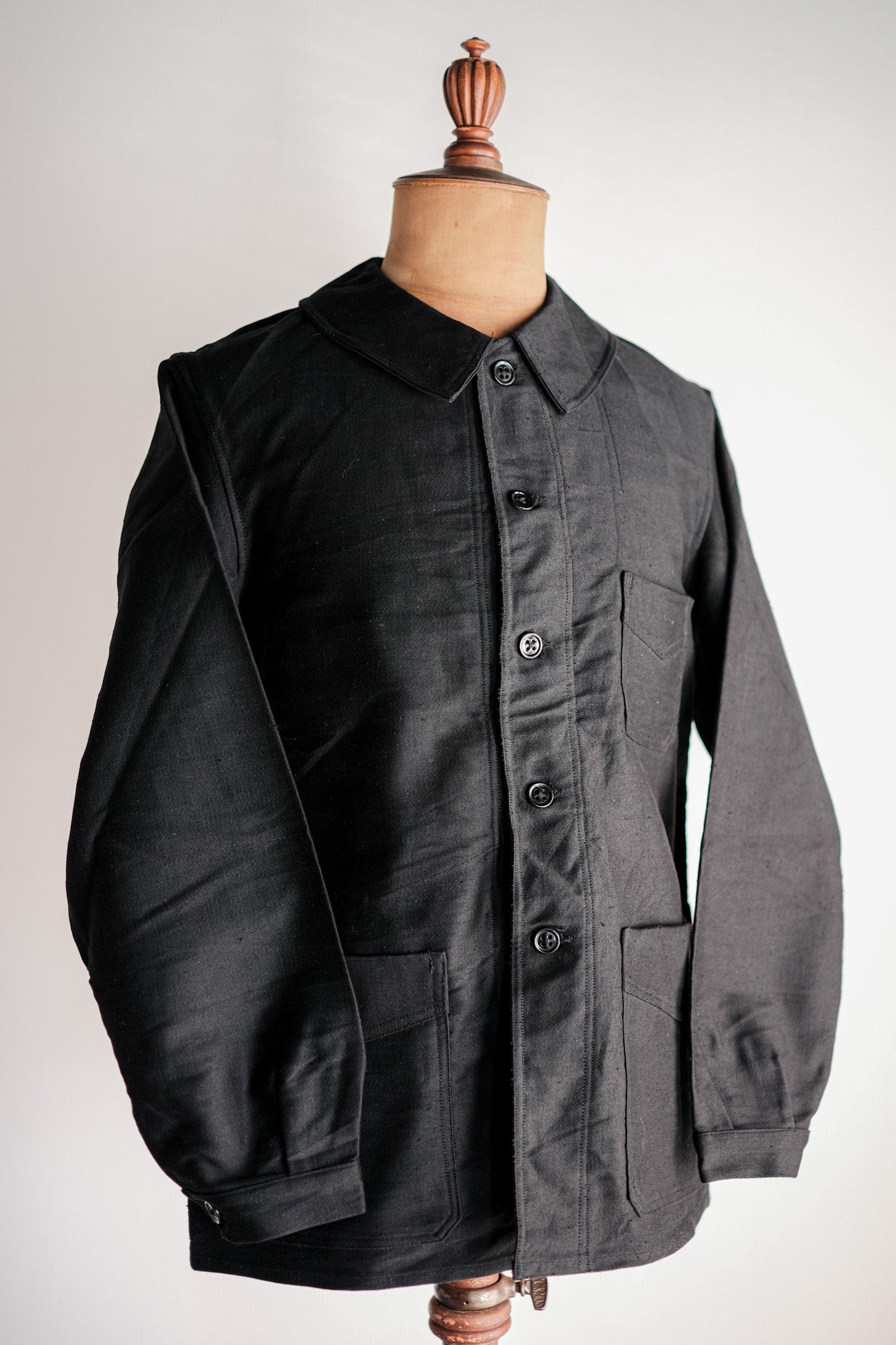 [~ 40's] Jacket de travail de moleskin noir vintage français "Le Mont St. Michel"